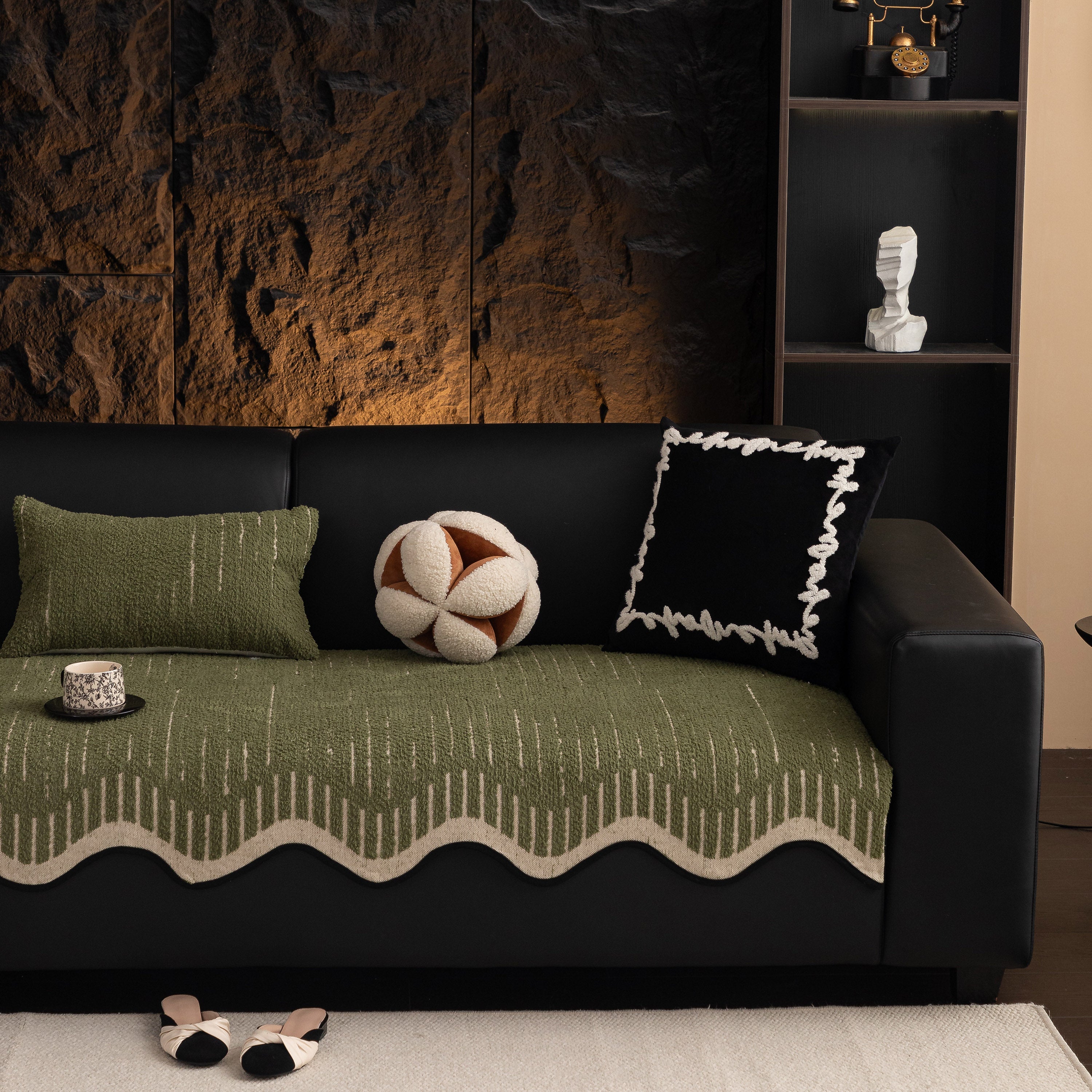 Textured Sofa Seat Cover With Wave Edge – Non-slip, Washable Couch Throw Protector