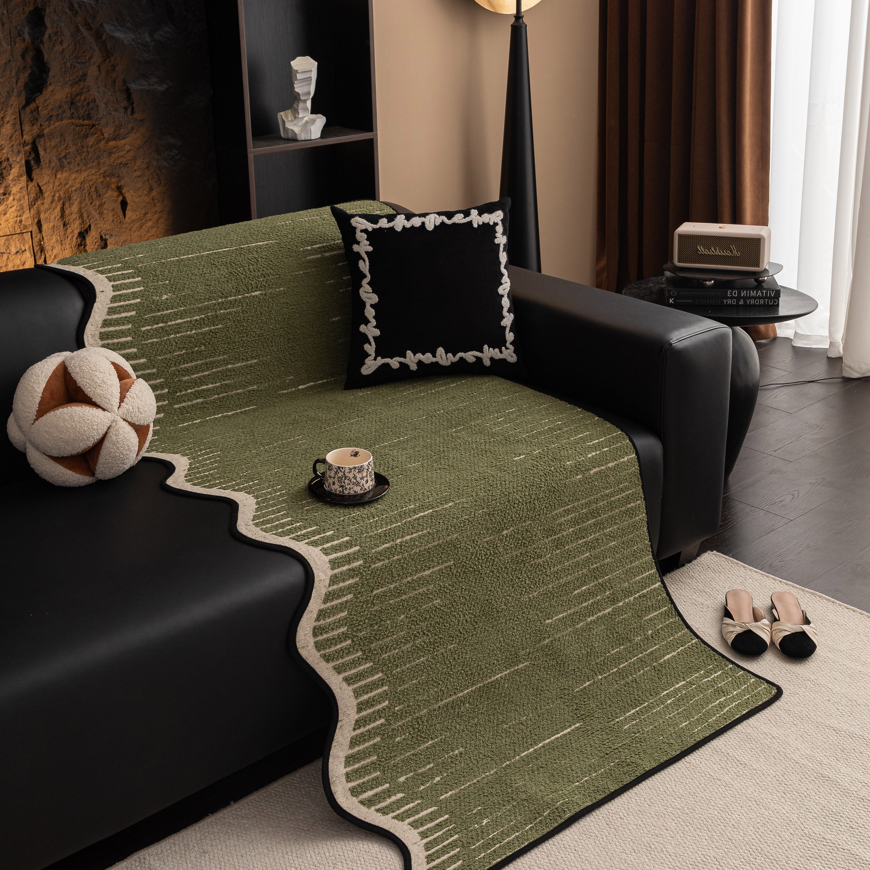 Textured Sofa Seat Cover With Wave Edge – Non-slip, Washable Couch Throw Protector