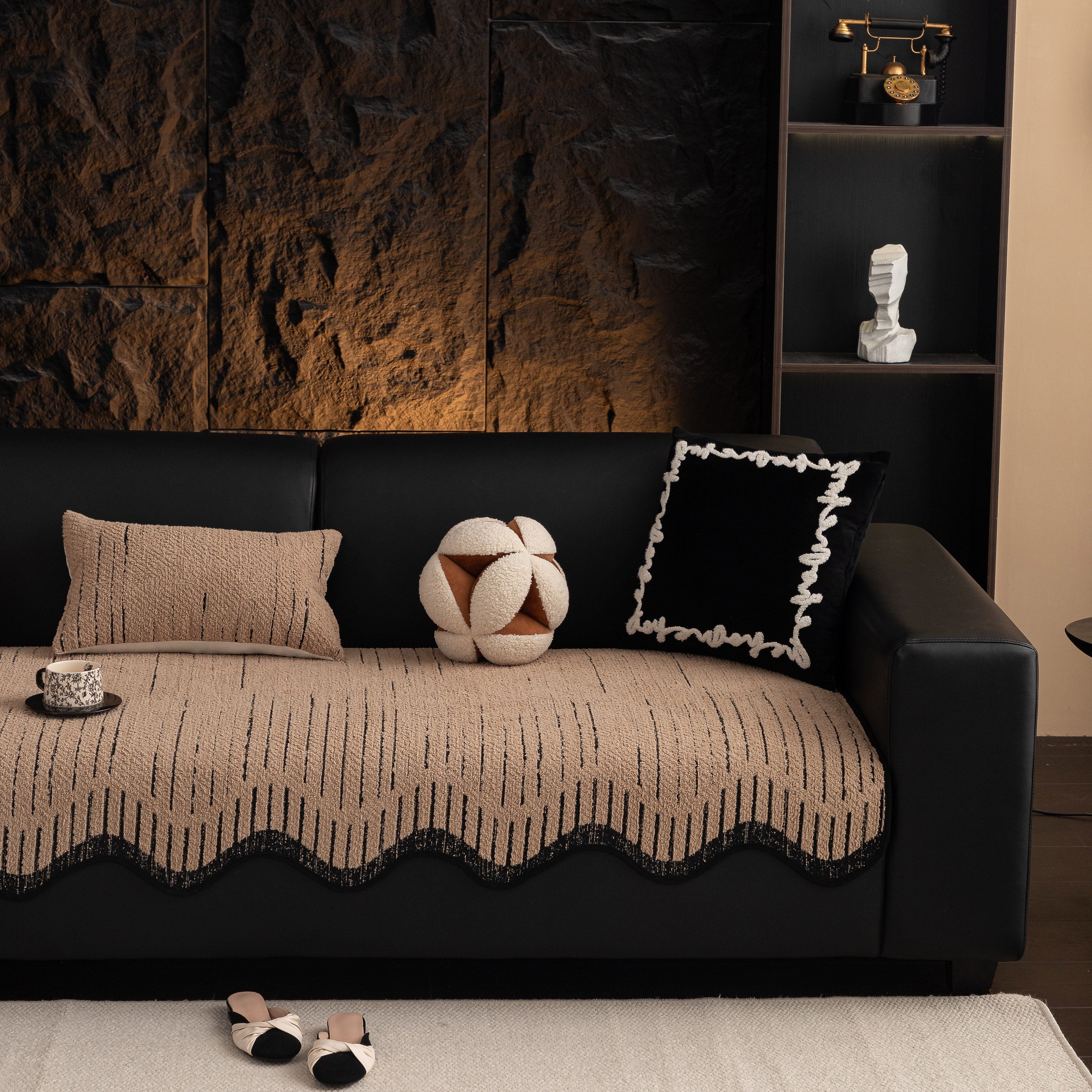 Textured Sofa Seat Cover With Wave Edge – Non-slip, Washable Couch Throw Protector