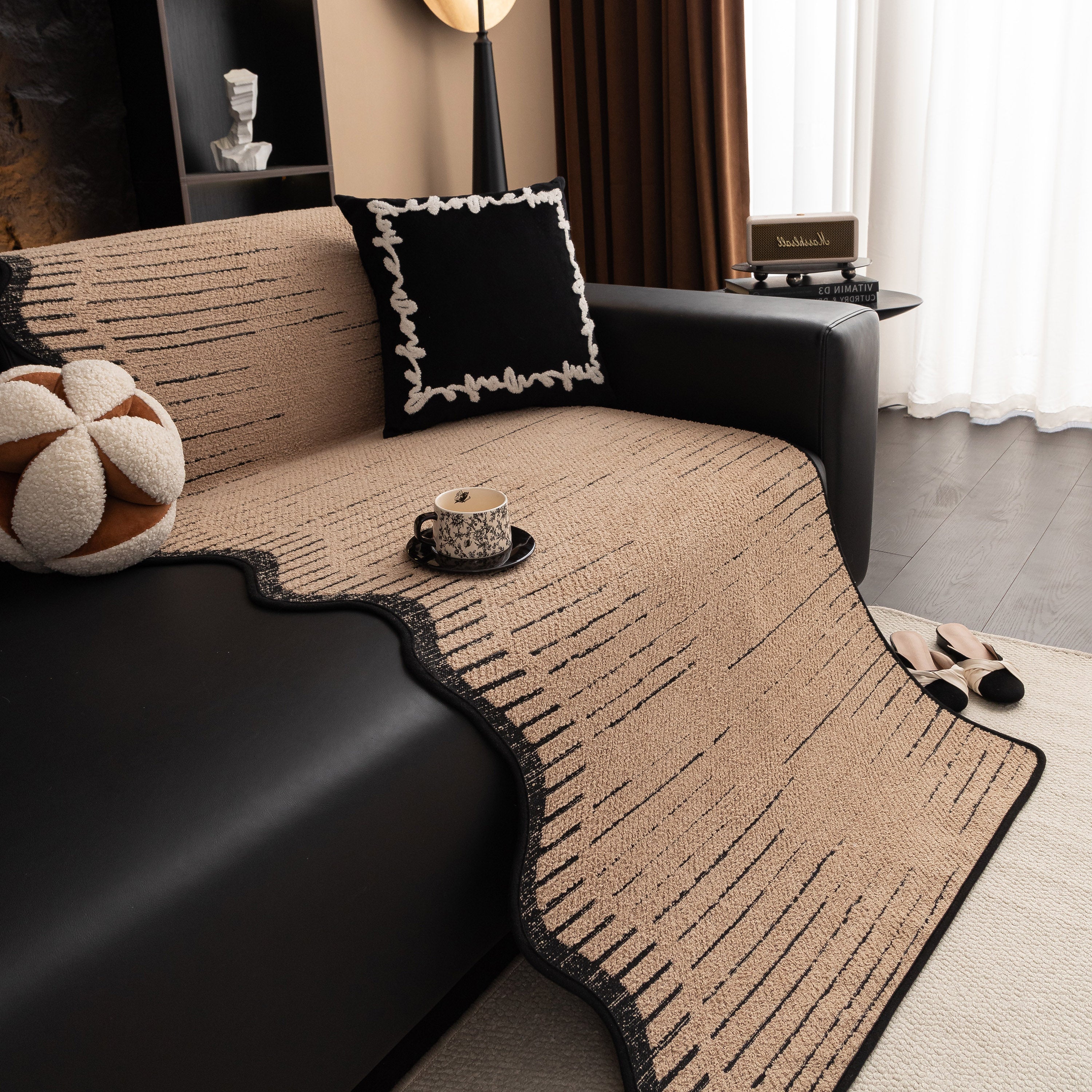 Textured Sofa Seat Cover With Wave Edge – Non-slip, Washable Couch Throw Protector