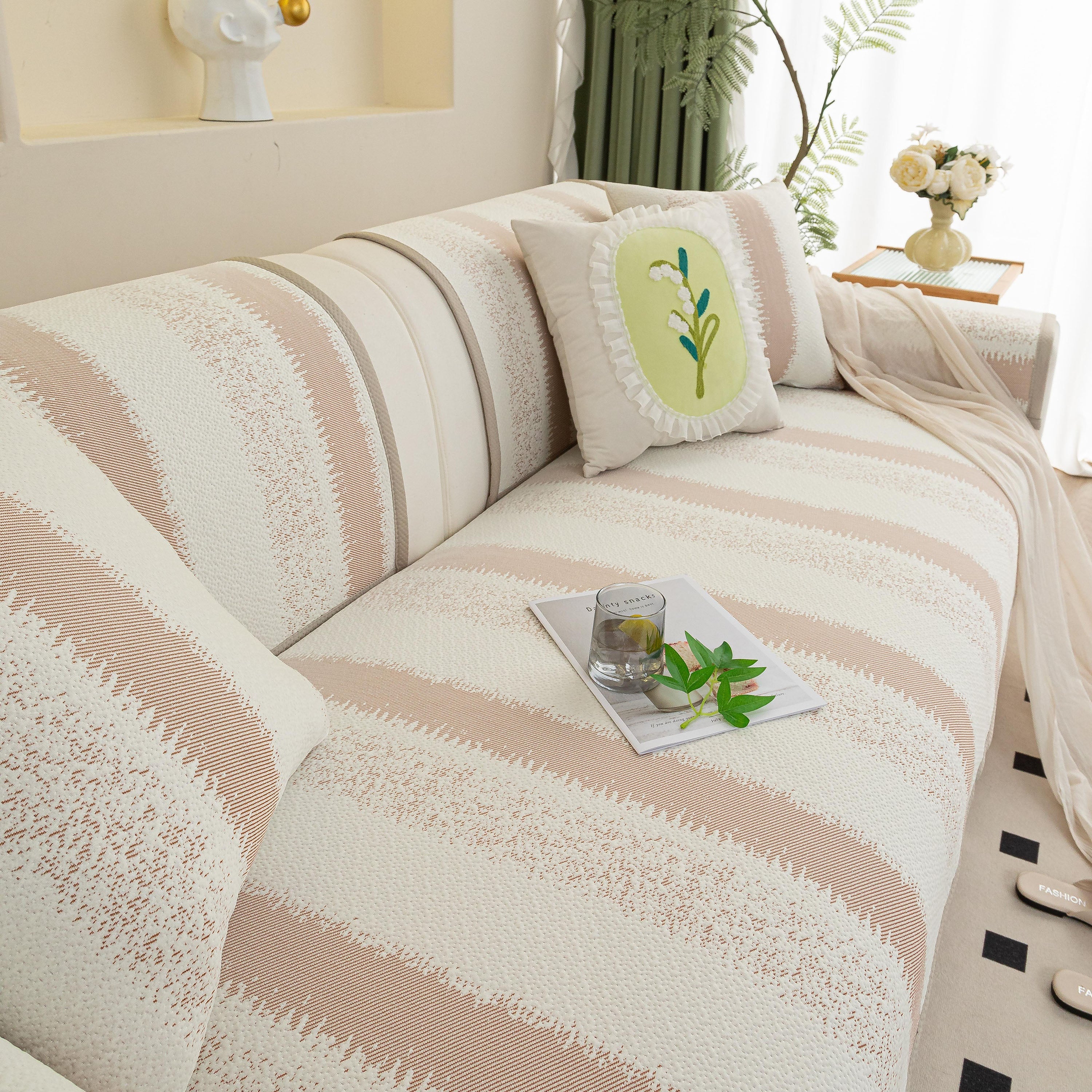 Striped Non-slip Cooling Couch Cover, Summer Couch Pads For Seat Back Armrest