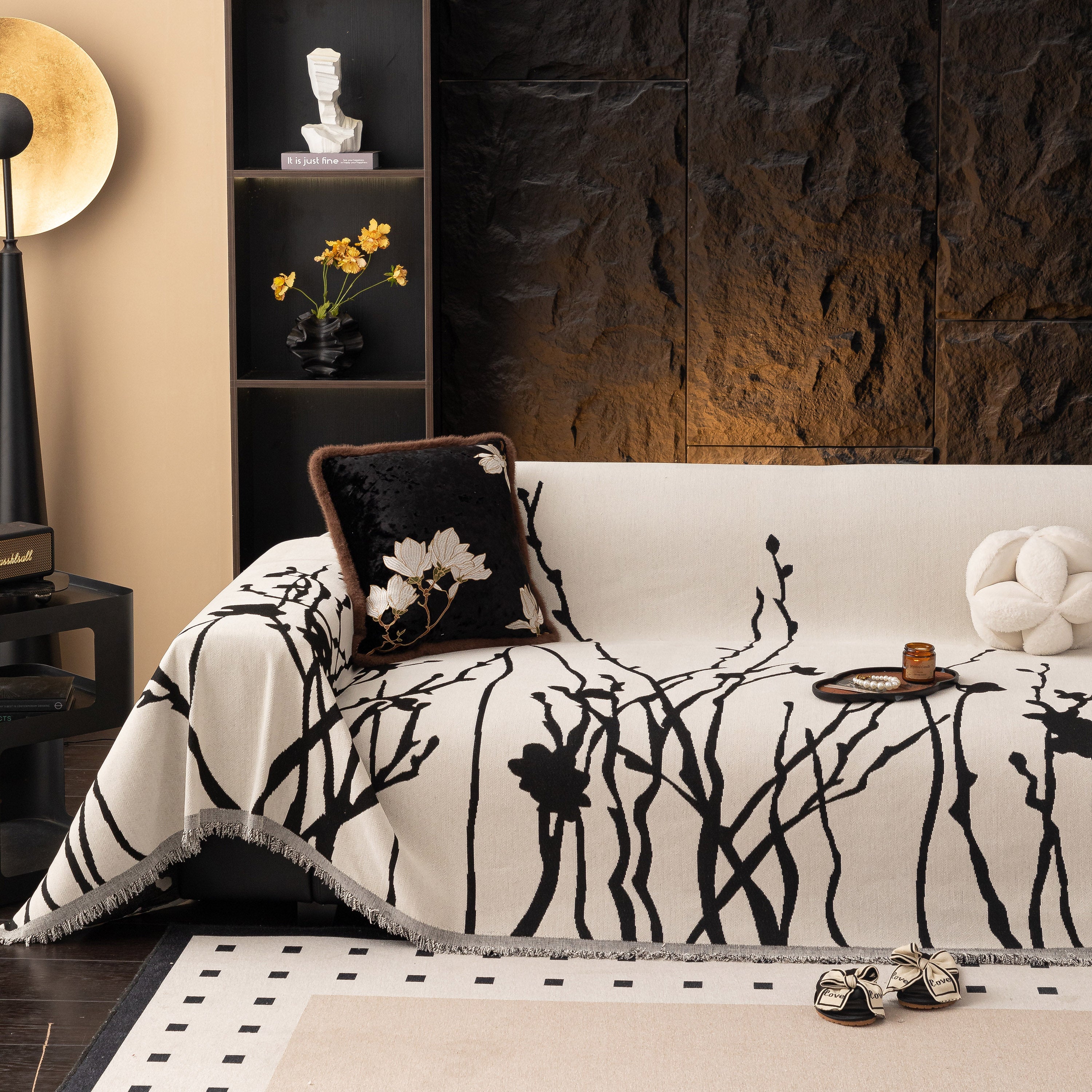 Modern Abstract Floral Sofa Throw Blanket, Decor Furniture Protector For Living Room