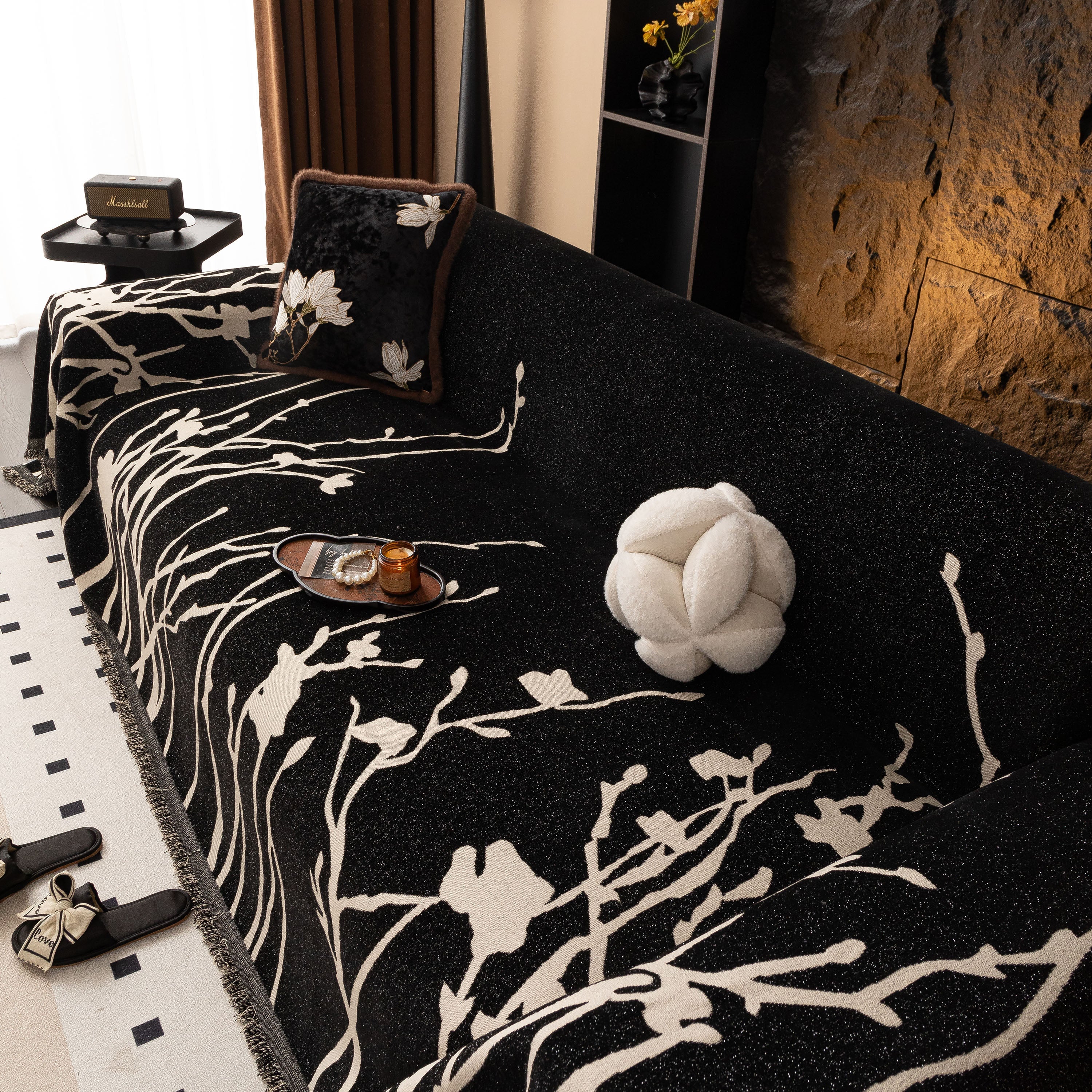 Modern Abstract Floral Sofa Throw Blanket, Decor Furniture Protector For Living Room