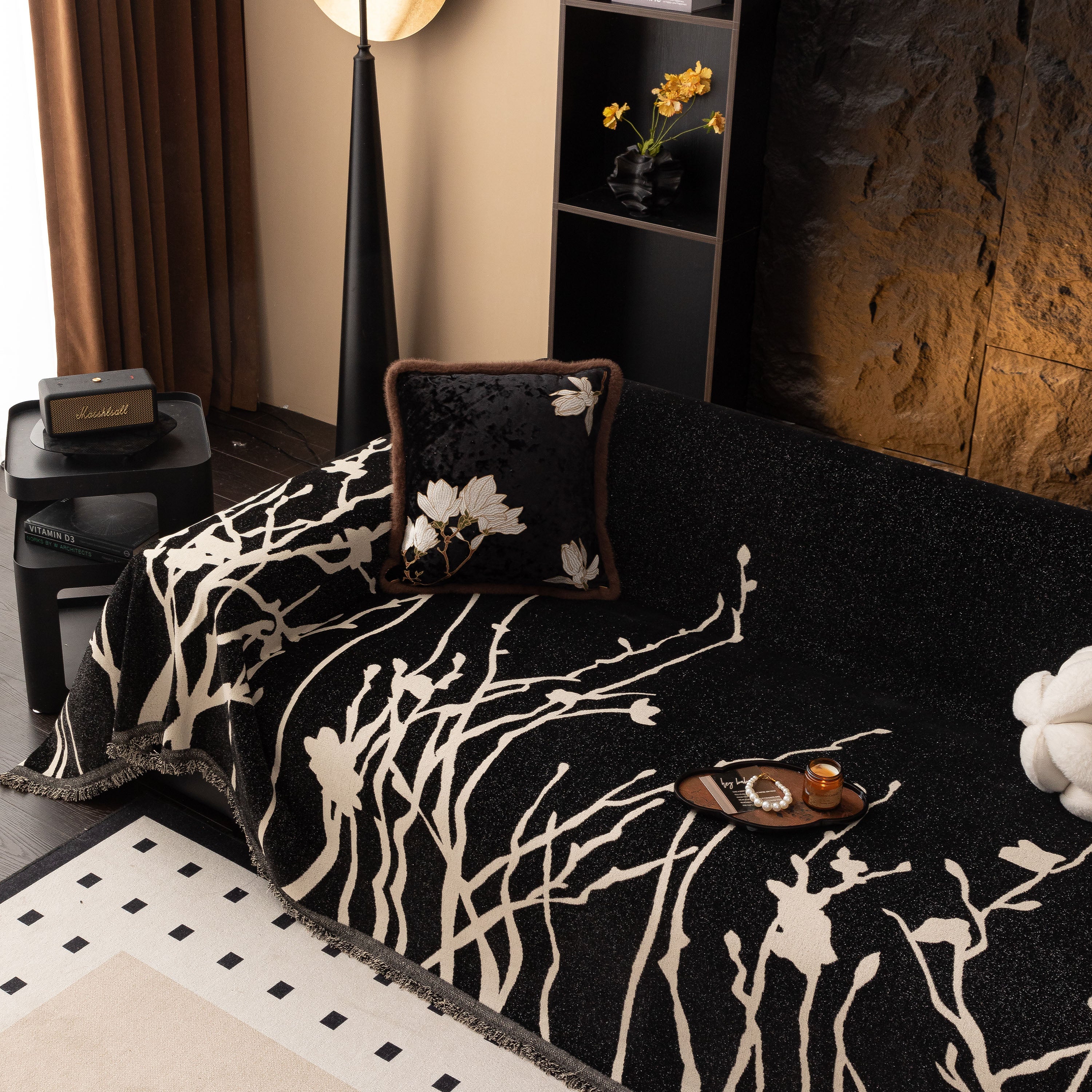 Modern Abstract Floral Sofa Throw Blanket, Decor Furniture Protector For Living Room