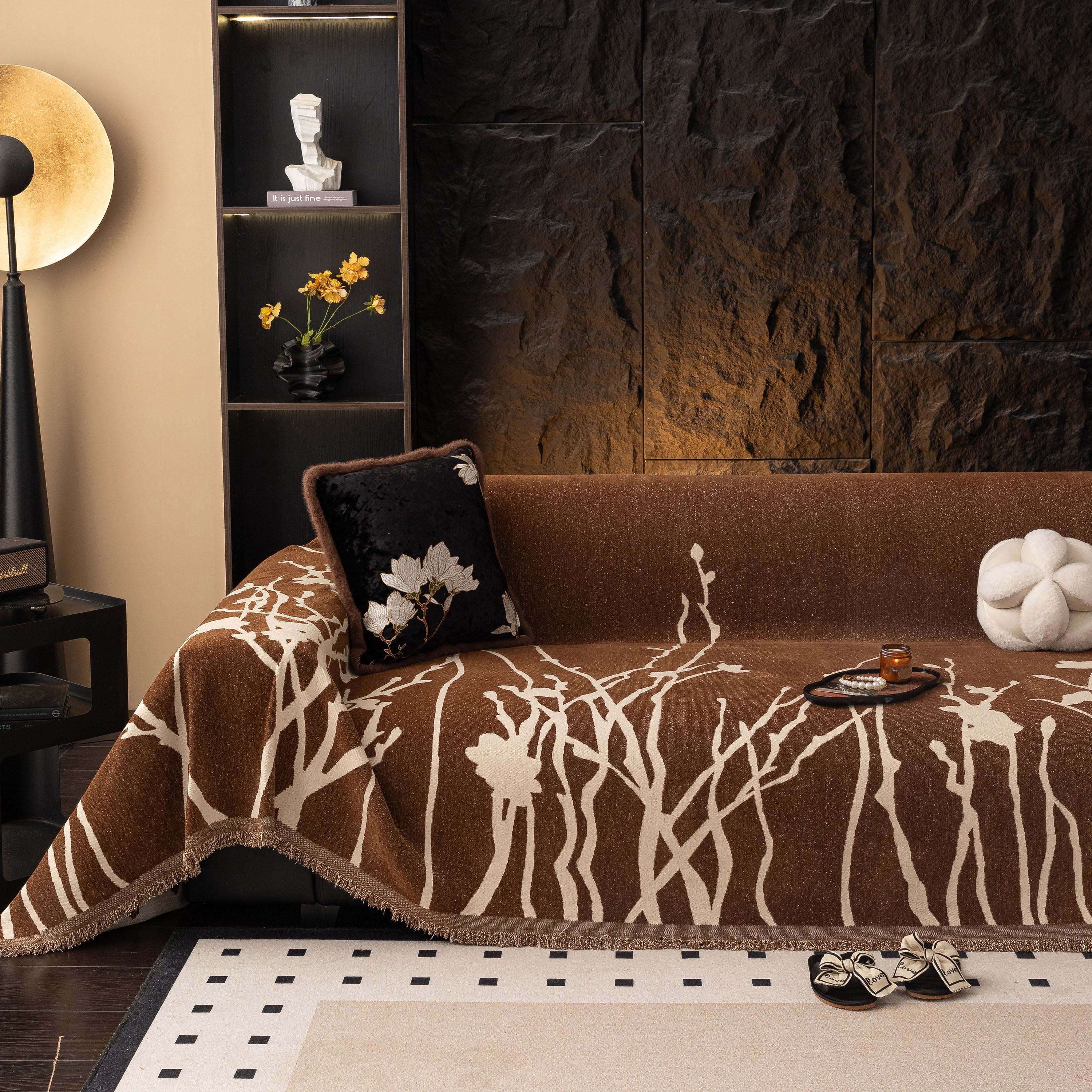 Modern Abstract Floral Sofa Throw Blanket, Decor Furniture Protector For Living Room