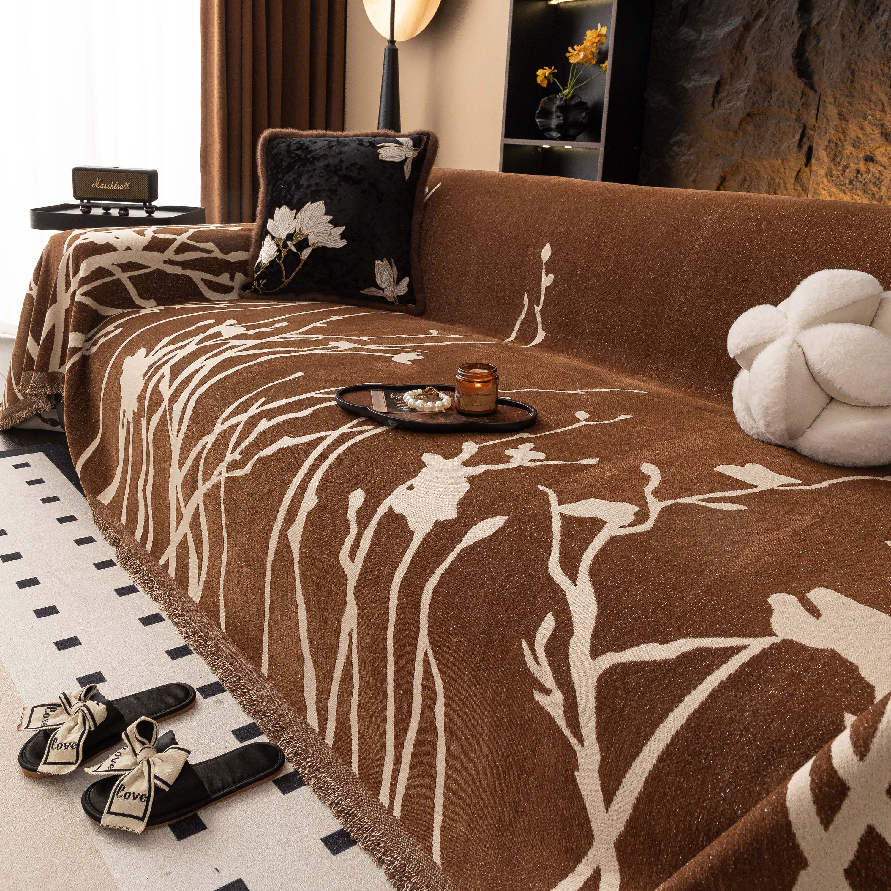 Modern Abstract Floral Sofa Throw Blanket, Decor Furniture Protector For Living Room