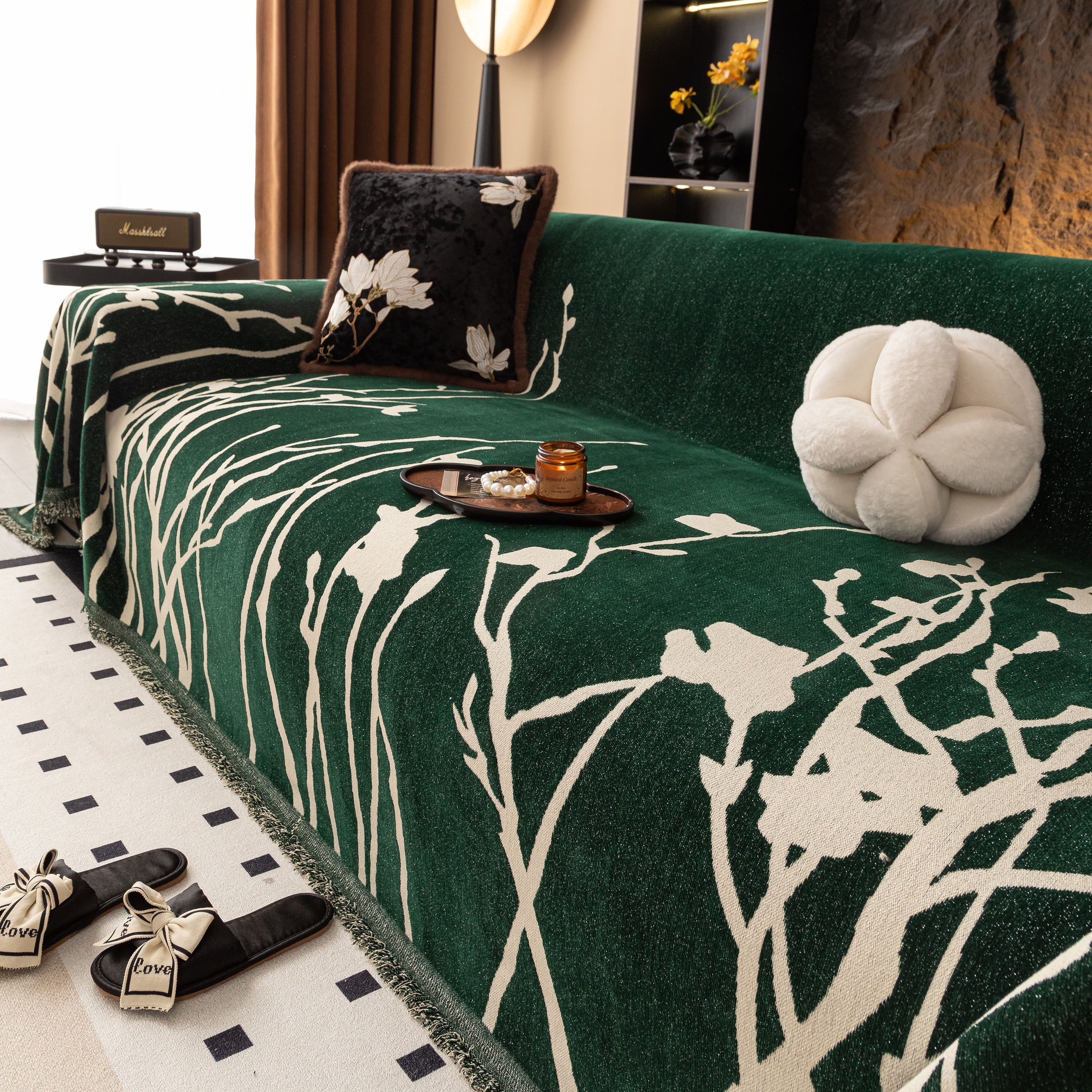 Modern Abstract Floral Sofa Throw Blanket, Decor Furniture Protector For Living Room