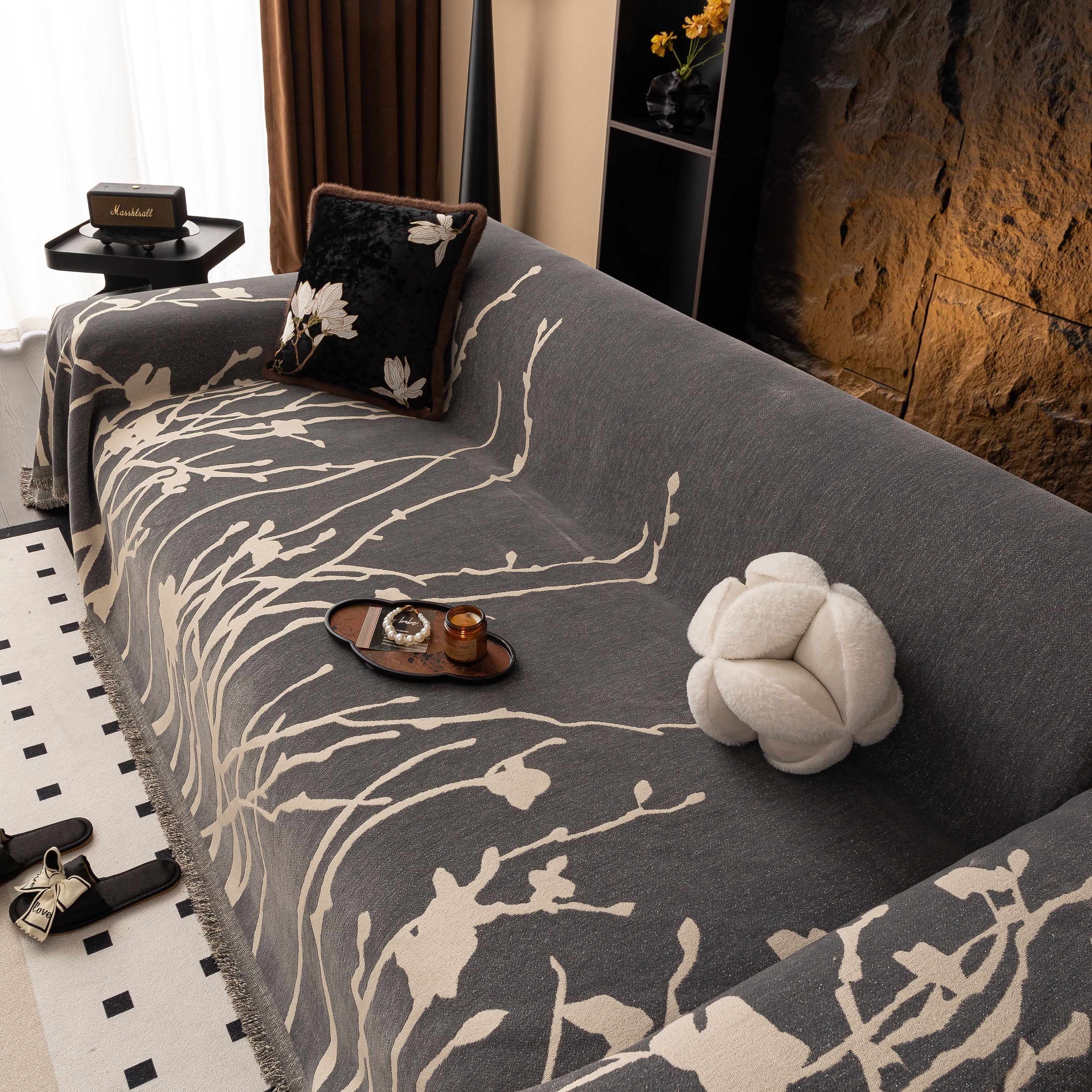 Modern Abstract Floral Sofa Throw Blanket, Decor Furniture Protector For Living Room