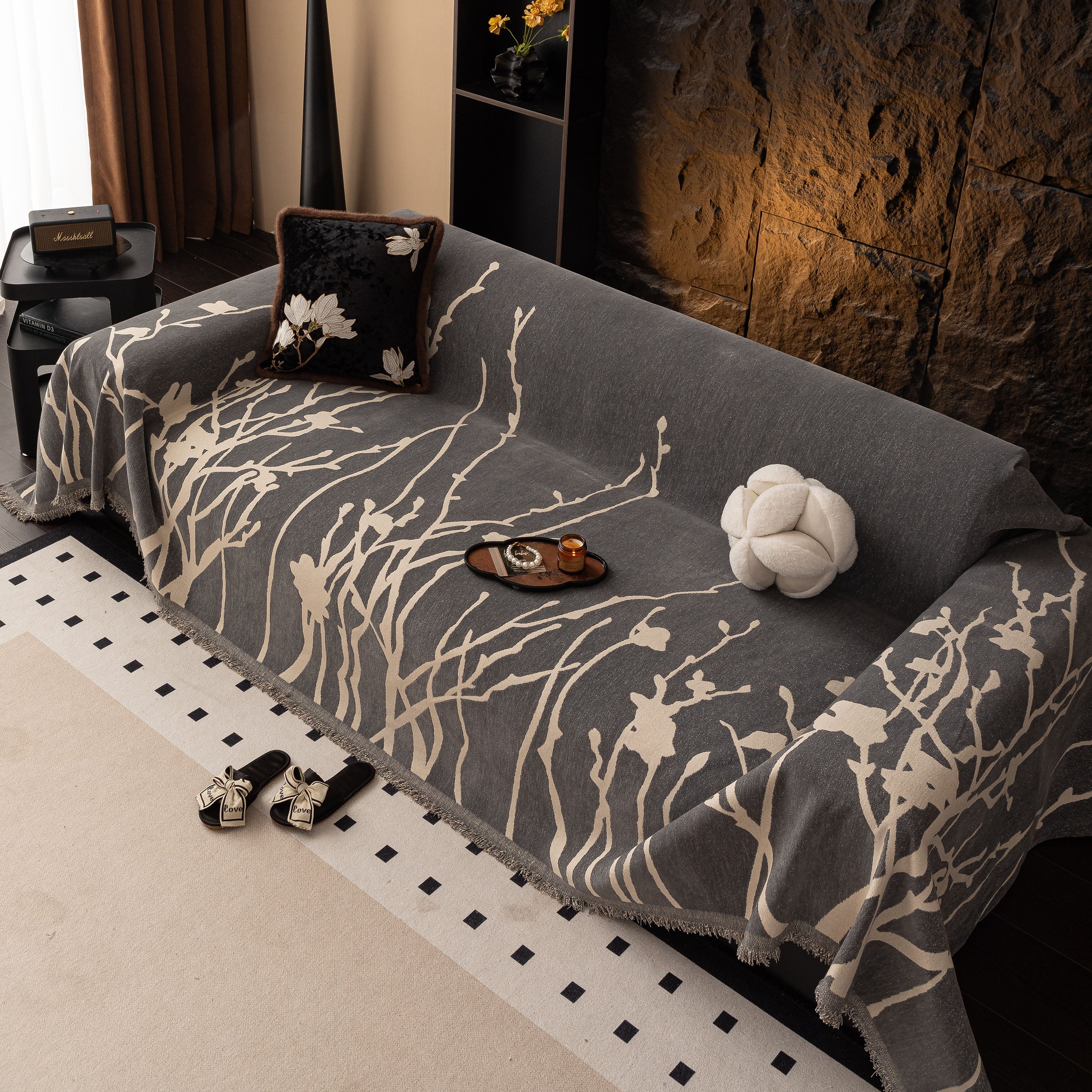 Modern Abstract Floral Sofa Throw Blanket, Decor Furniture Protector For Living Room
