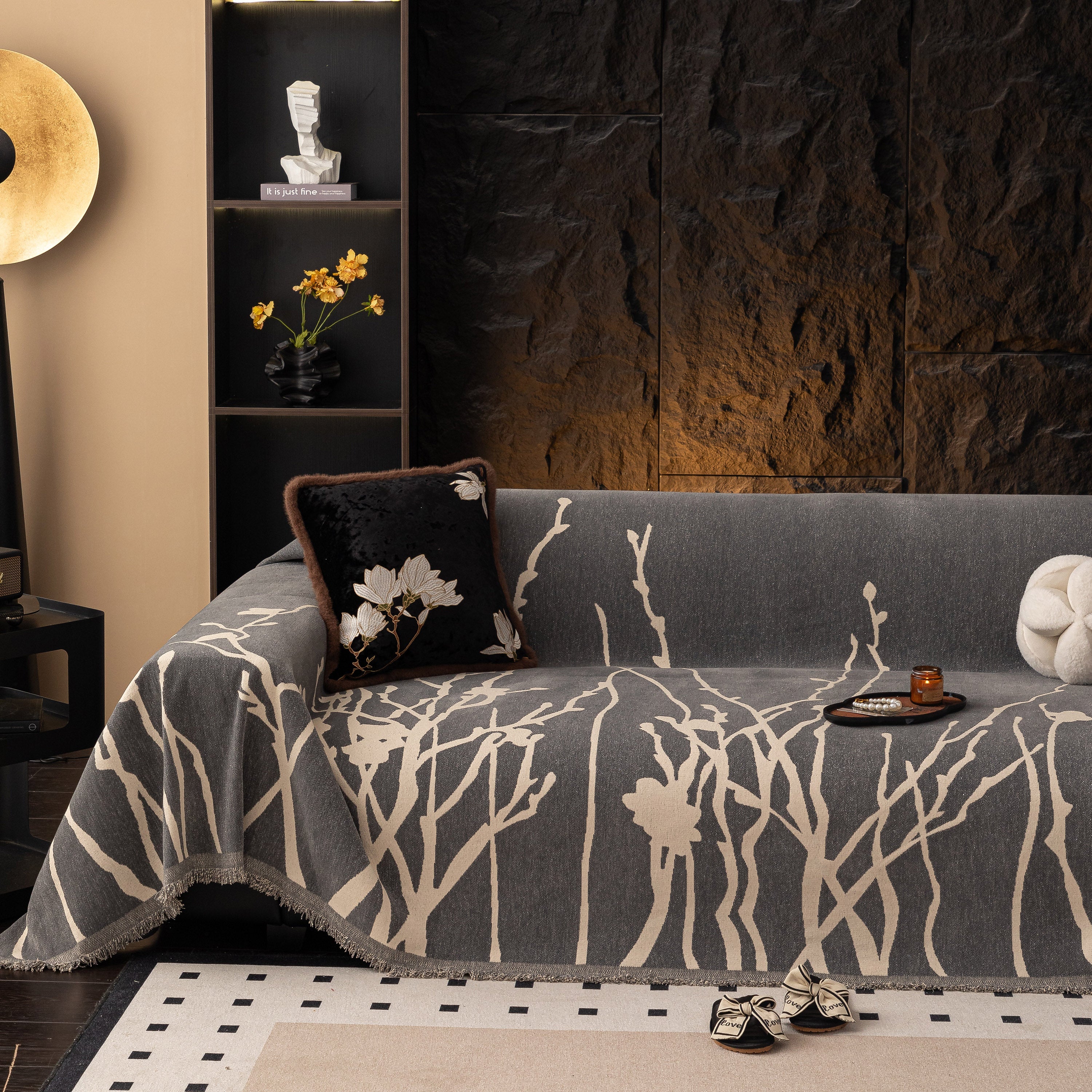 Modern Abstract Floral Sofa Throw Blanket, Decor Furniture Protector For Living Room