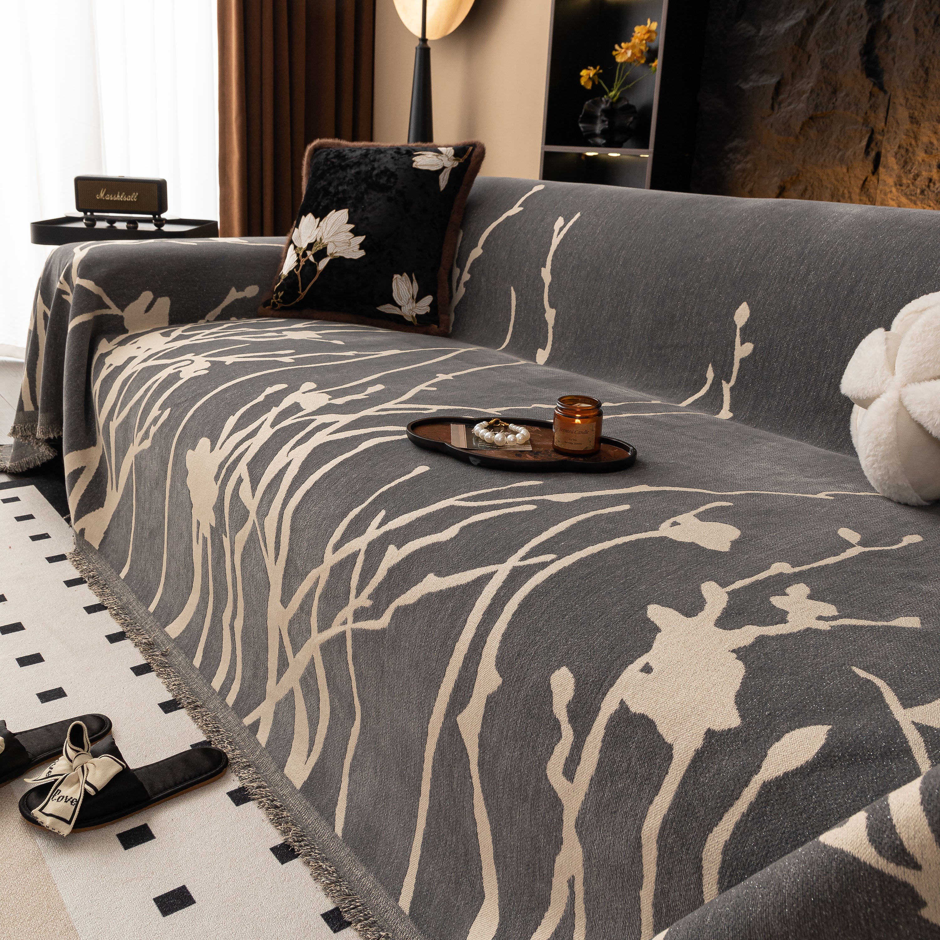 Modern Abstract Floral Sofa Throw Blanket, Decor Furniture Protector For Living Room