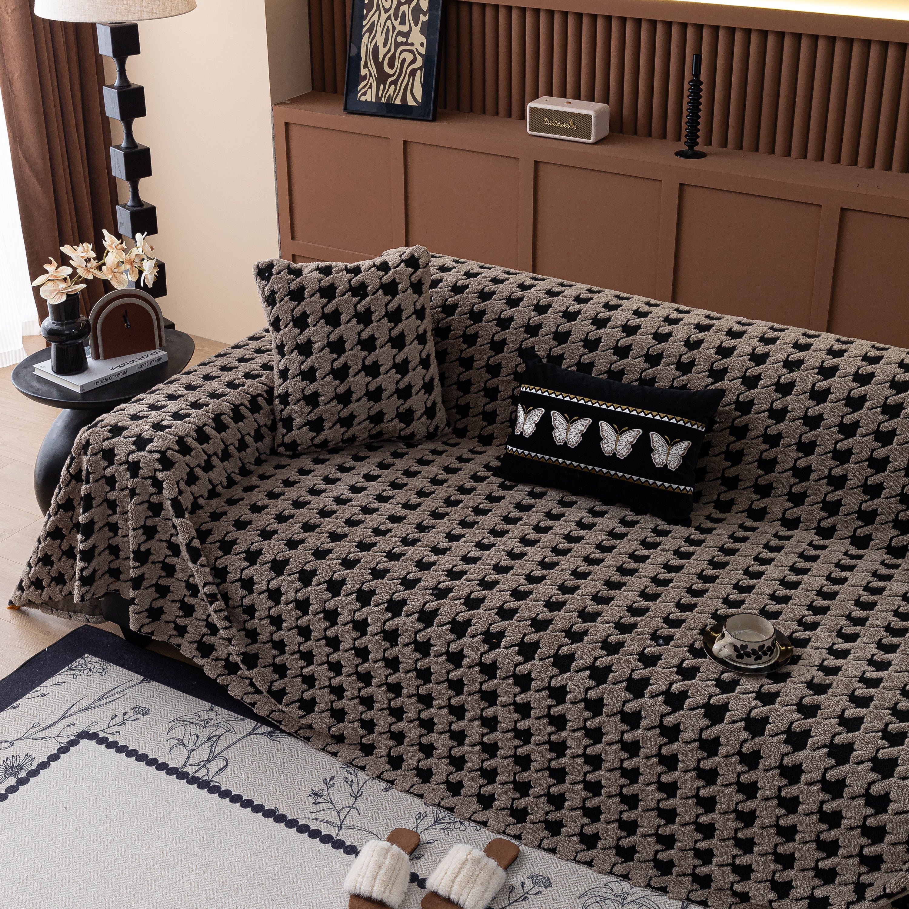 Jacquard Fleece Houndstooth Warm Cozy Couch Cover Blanket Decorative Throws For Sofas