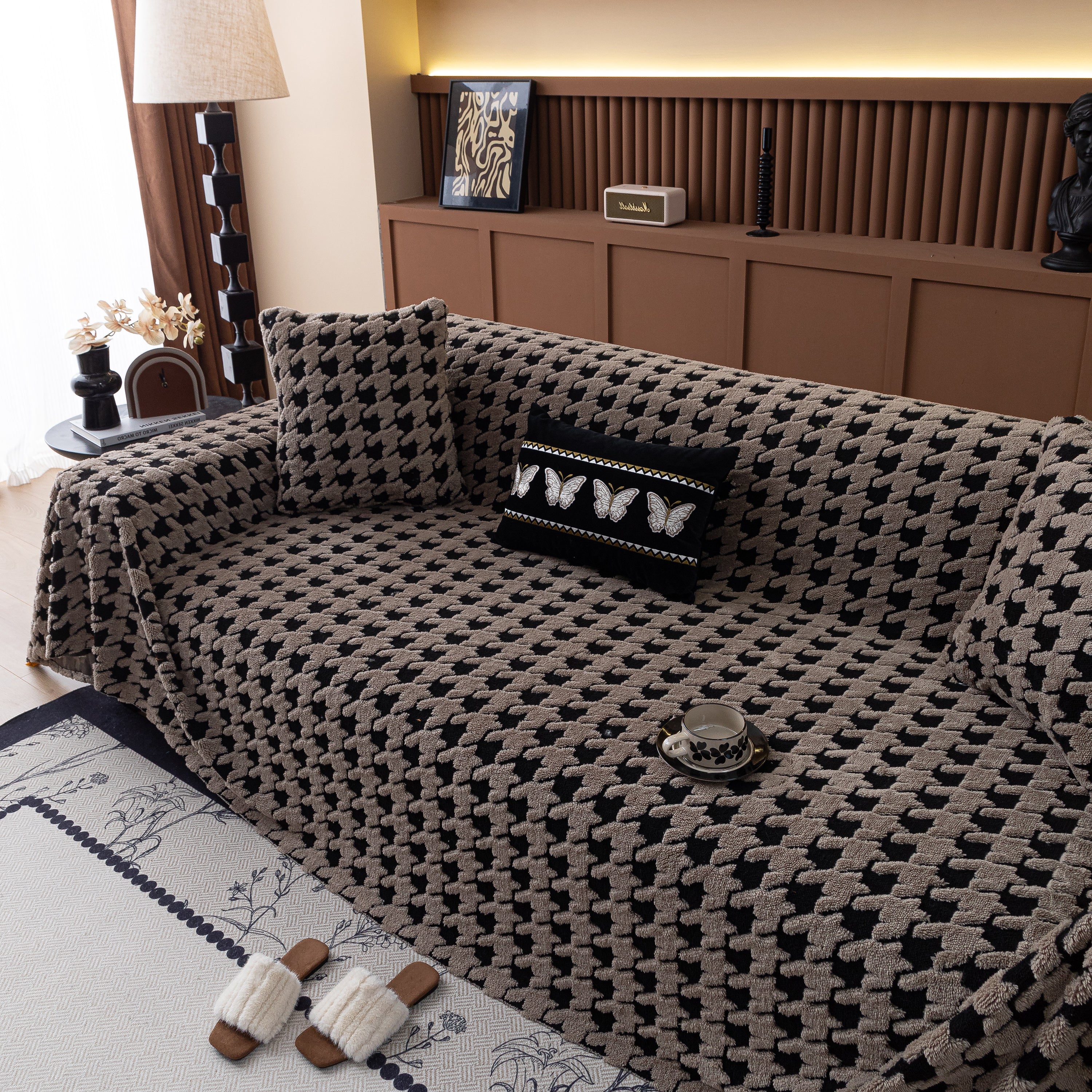 Jacquard Fleece Houndstooth Warm Cozy Couch Cover Blanket Decorative Throws For Sofas