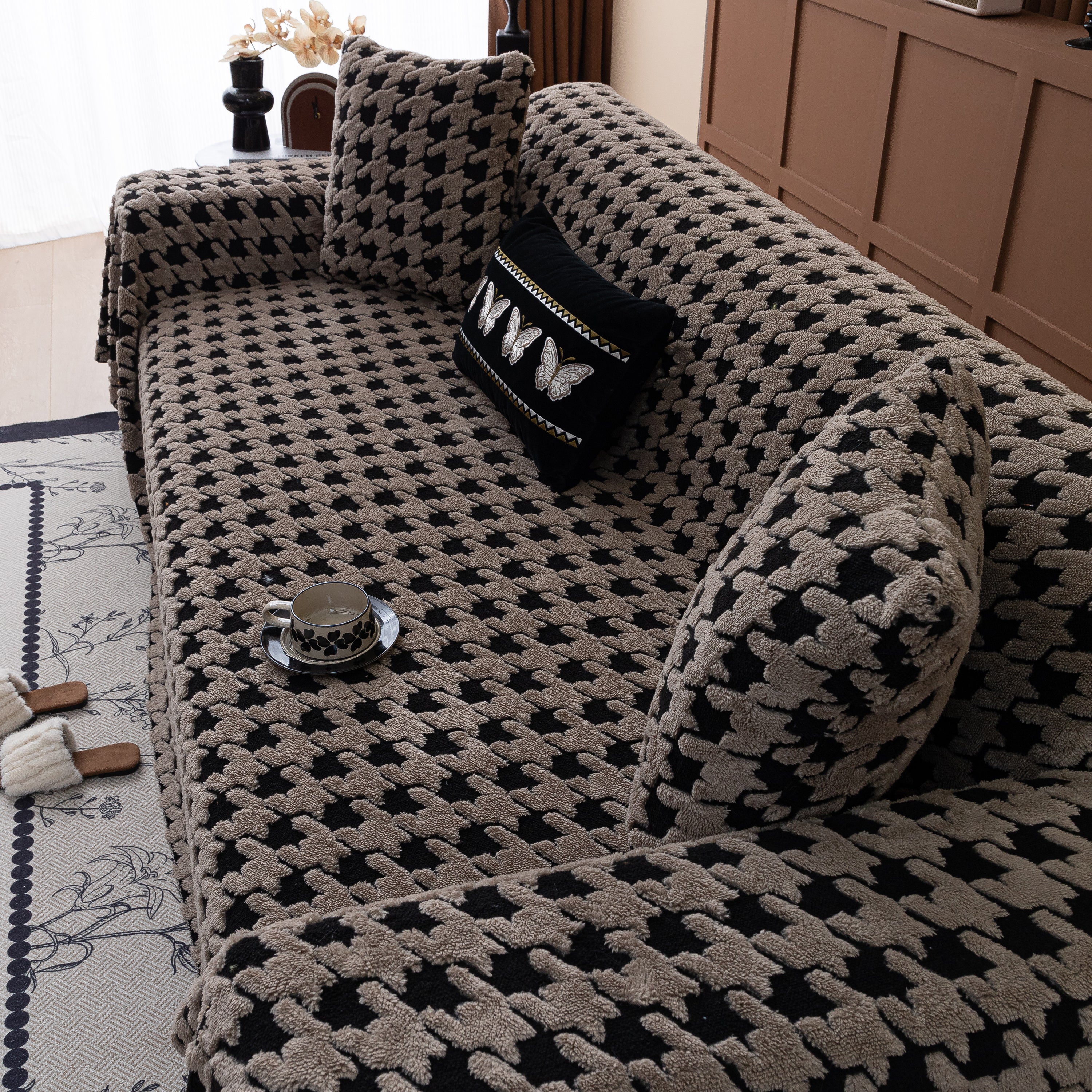 Jacquard Fleece Houndstooth Warm Cozy Couch Cover Blanket Decorative Throws For Sofas