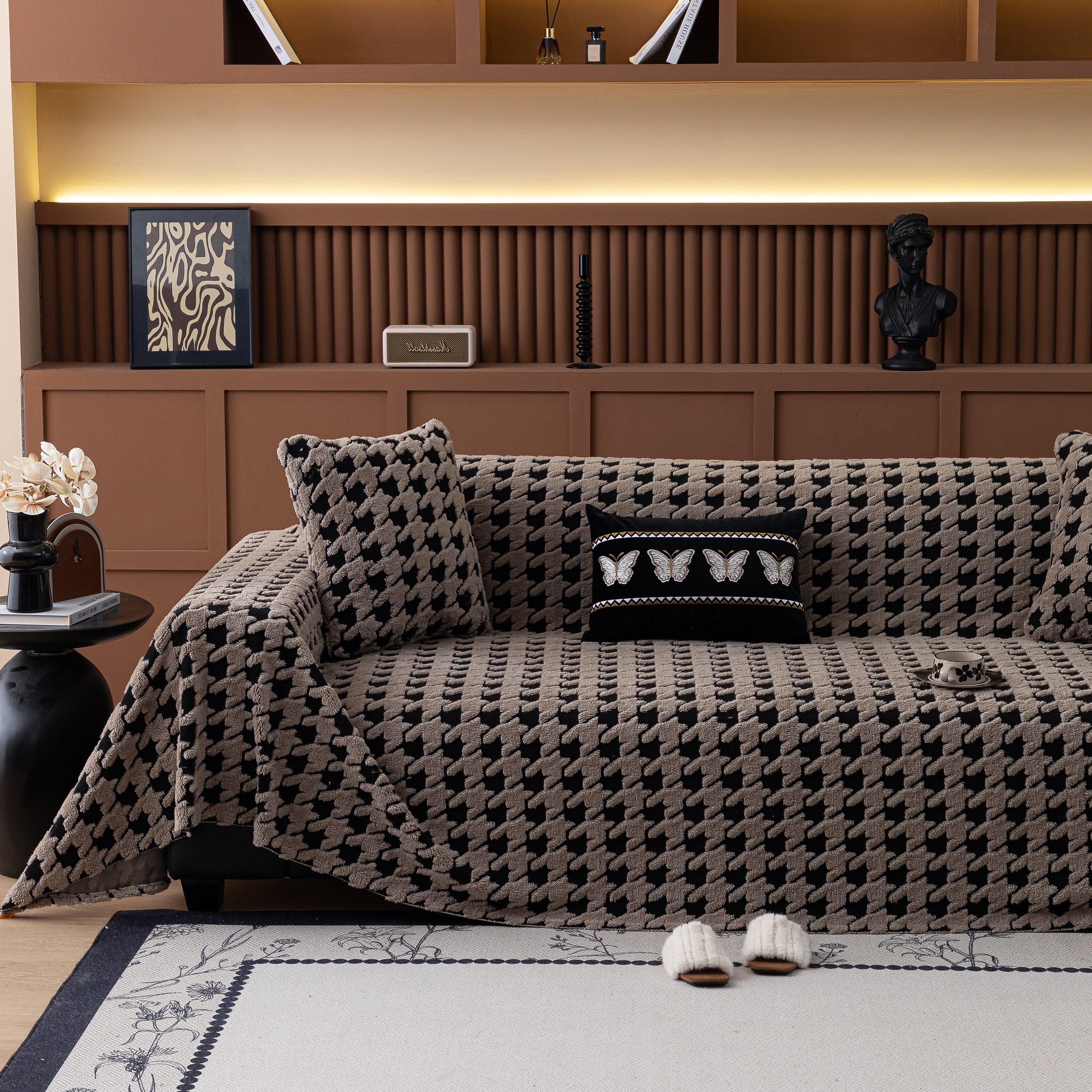 Jacquard Fleece Houndstooth Warm Cozy Couch Cover Blanket Decorative Throws For Sofas