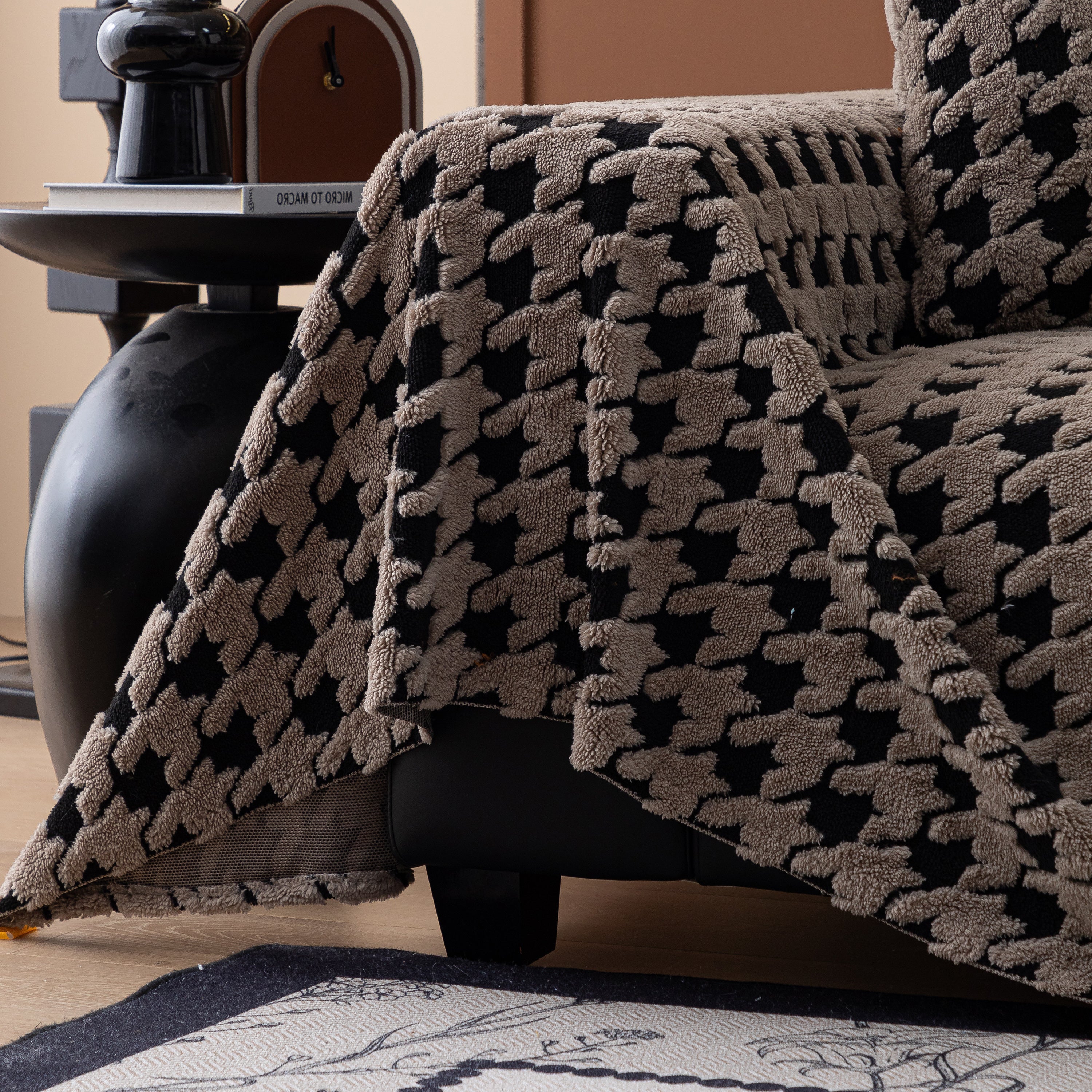 Jacquard Fleece Houndstooth Warm Cozy Couch Cover Blanket Decorative Throws For Sofas