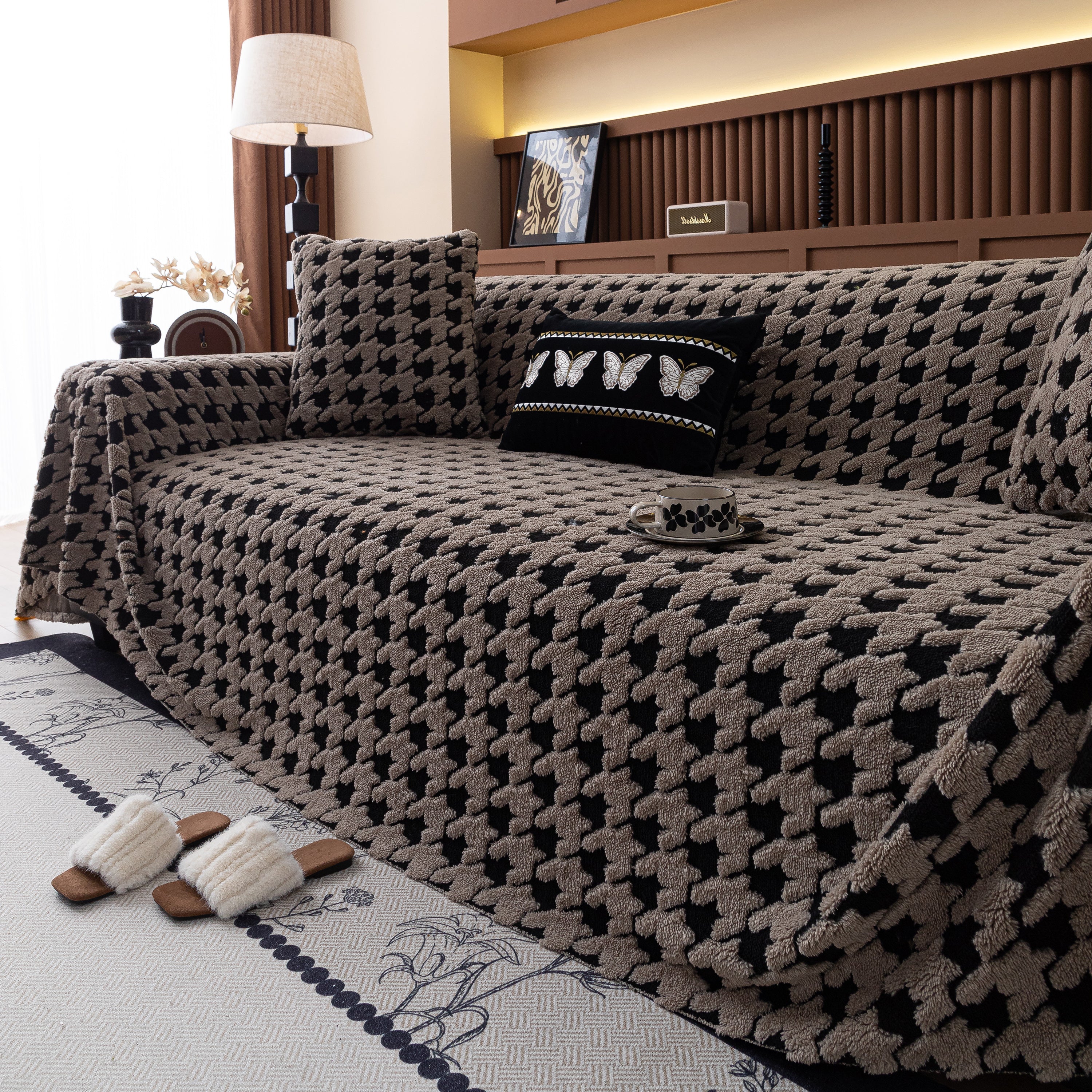 Jacquard Fleece Houndstooth Warm Cozy Couch Cover Blanket Decorative Throws For Sofas