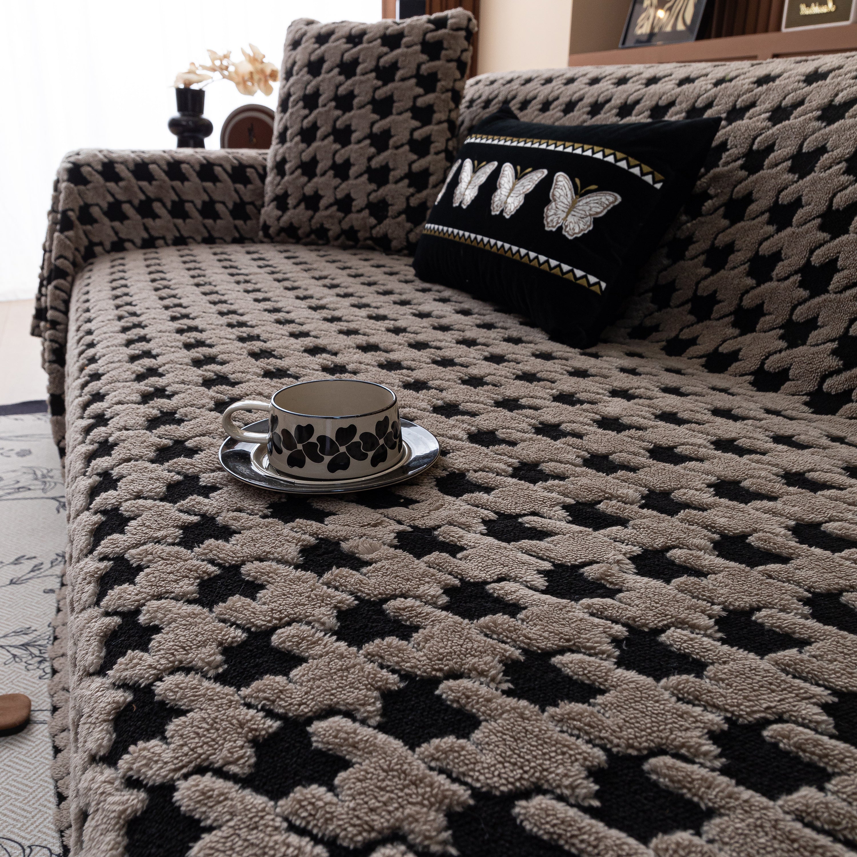 Jacquard Fleece Houndstooth Warm Cozy Couch Cover Blanket Decorative Throws For Sofas