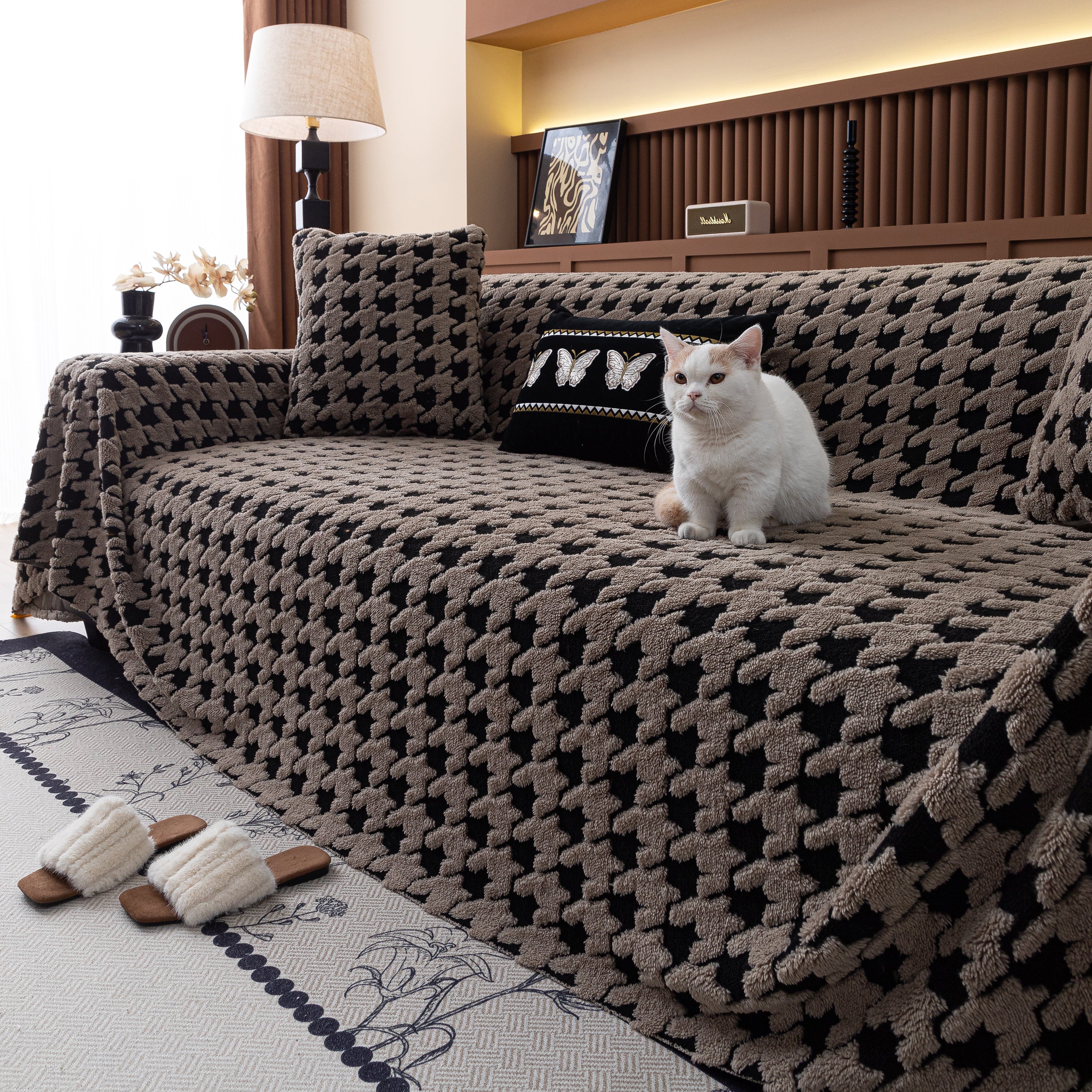 Jacquard Fleece Houndstooth Warm Cozy Couch Cover Blanket Decorative Throws For Sofas