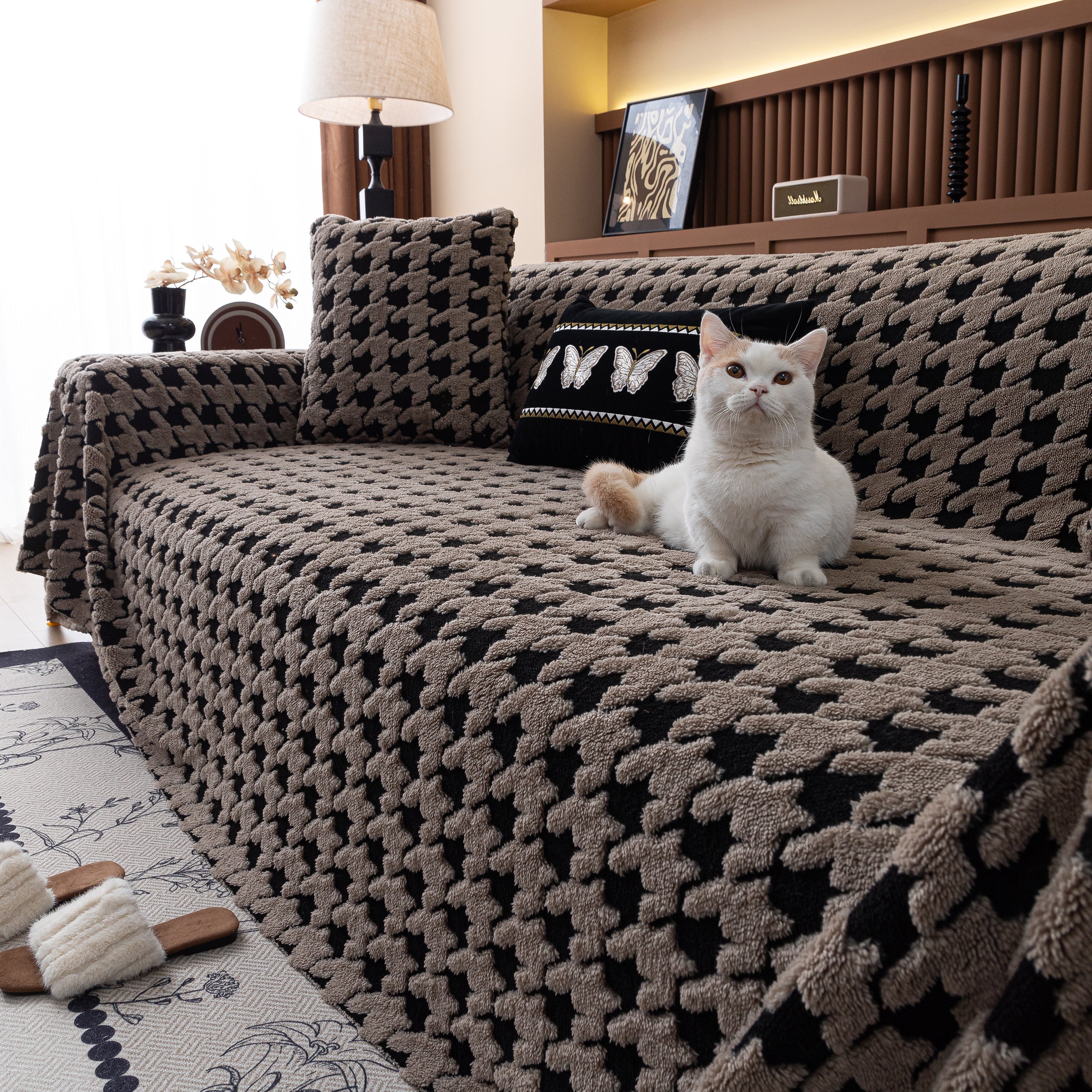 Jacquard Fleece Houndstooth Warm Cozy Couch Cover Blanket Decorative Throws For Sofas