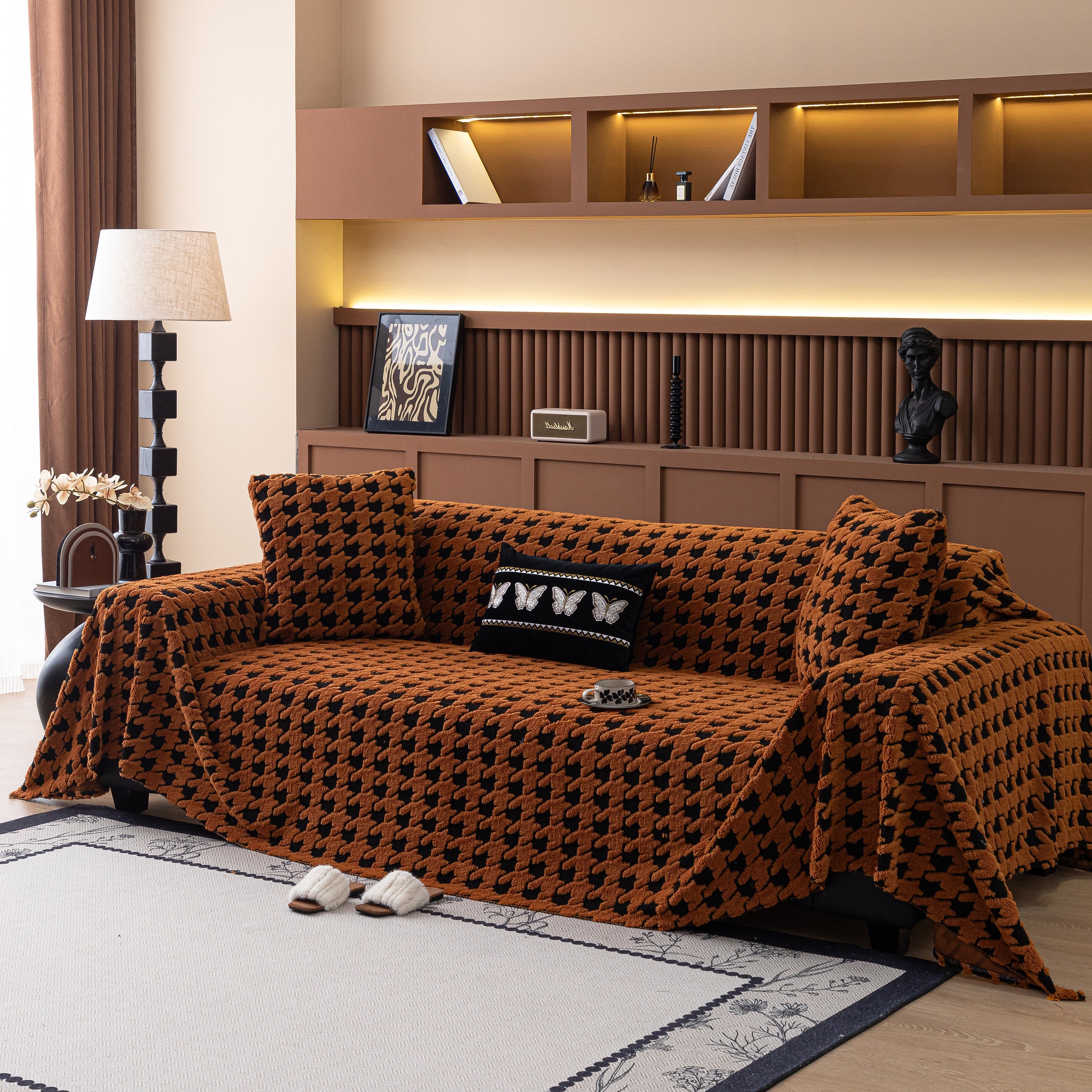Jacquard Fleece Houndstooth Warm Cozy Couch Cover Blanket Decorative Throws For Sofas