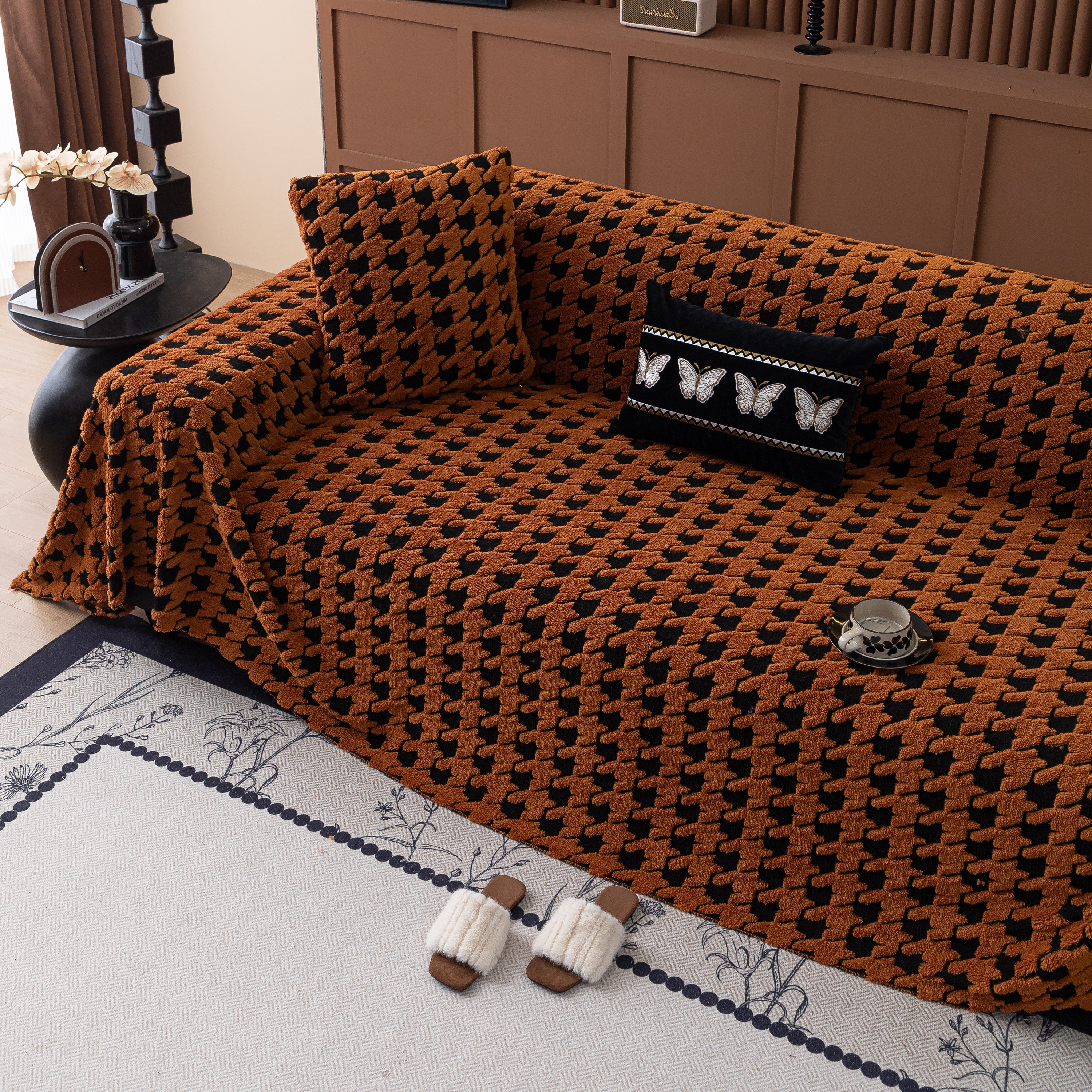 Jacquard Fleece Houndstooth Warm Cozy Couch Cover Blanket Decorative Throws For Sofas
