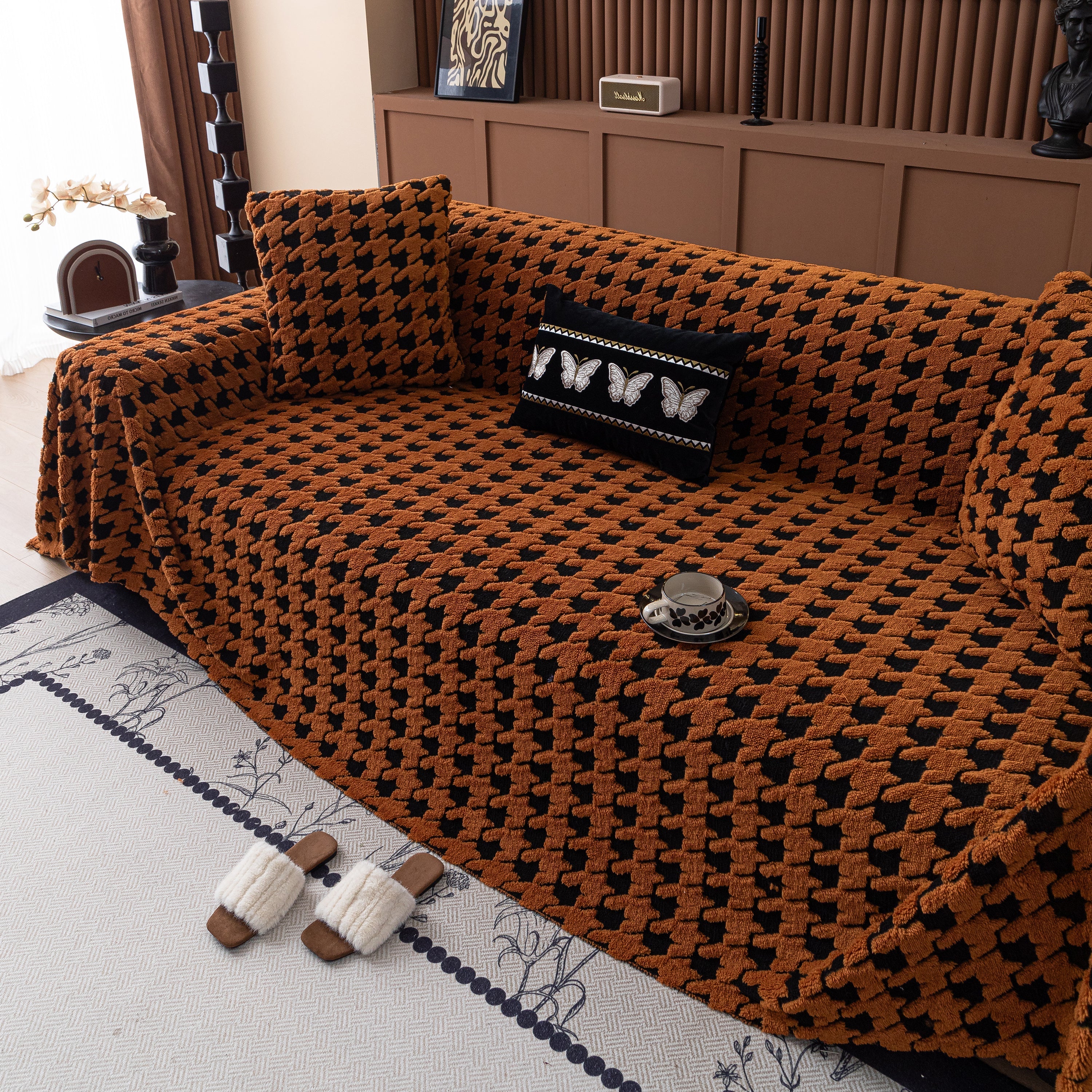 Jacquard Fleece Houndstooth Warm Cozy Couch Cover Blanket Decorative Throws For Sofas