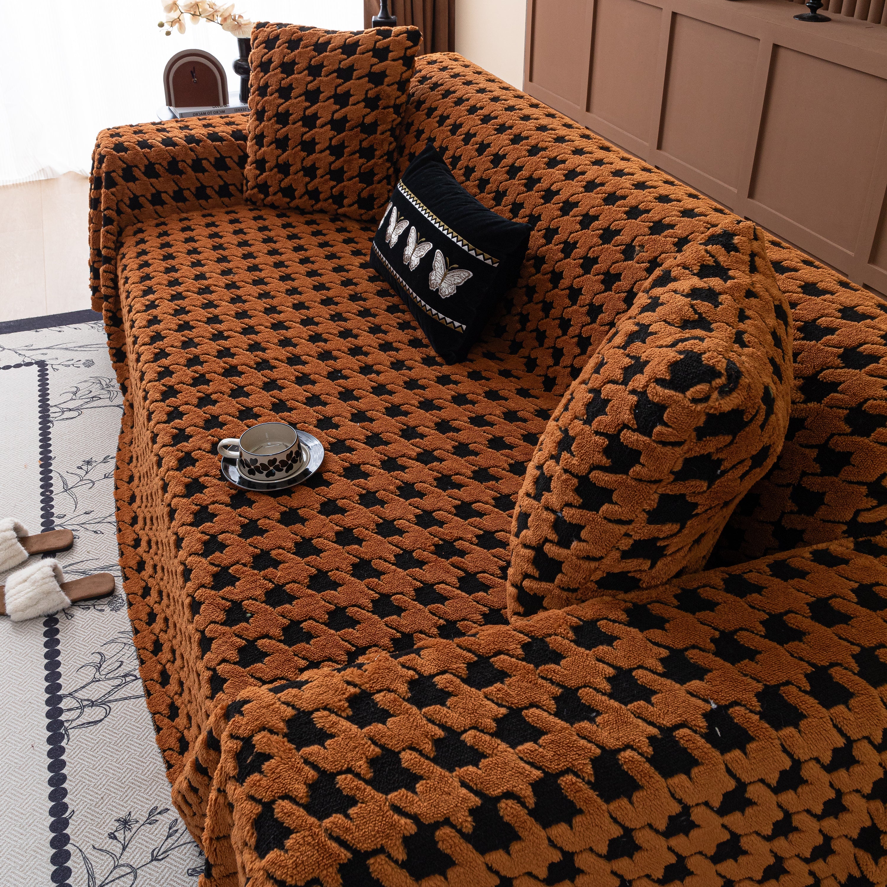 Jacquard Fleece Houndstooth Warm Cozy Couch Cover Blanket Decorative Throws For Sofas