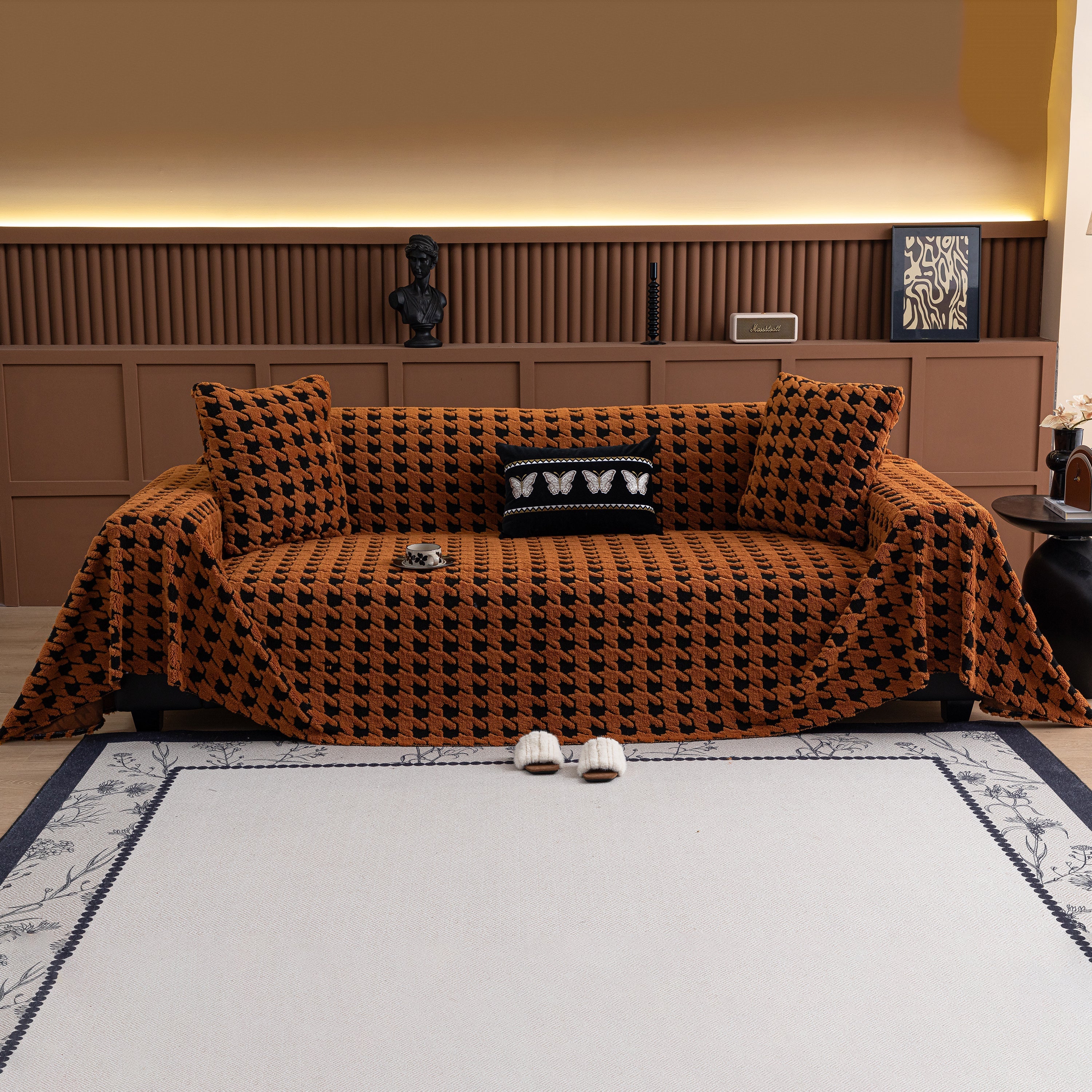 Jacquard Fleece Houndstooth Warm Cozy Couch Cover Blanket Decorative Throws For Sofas