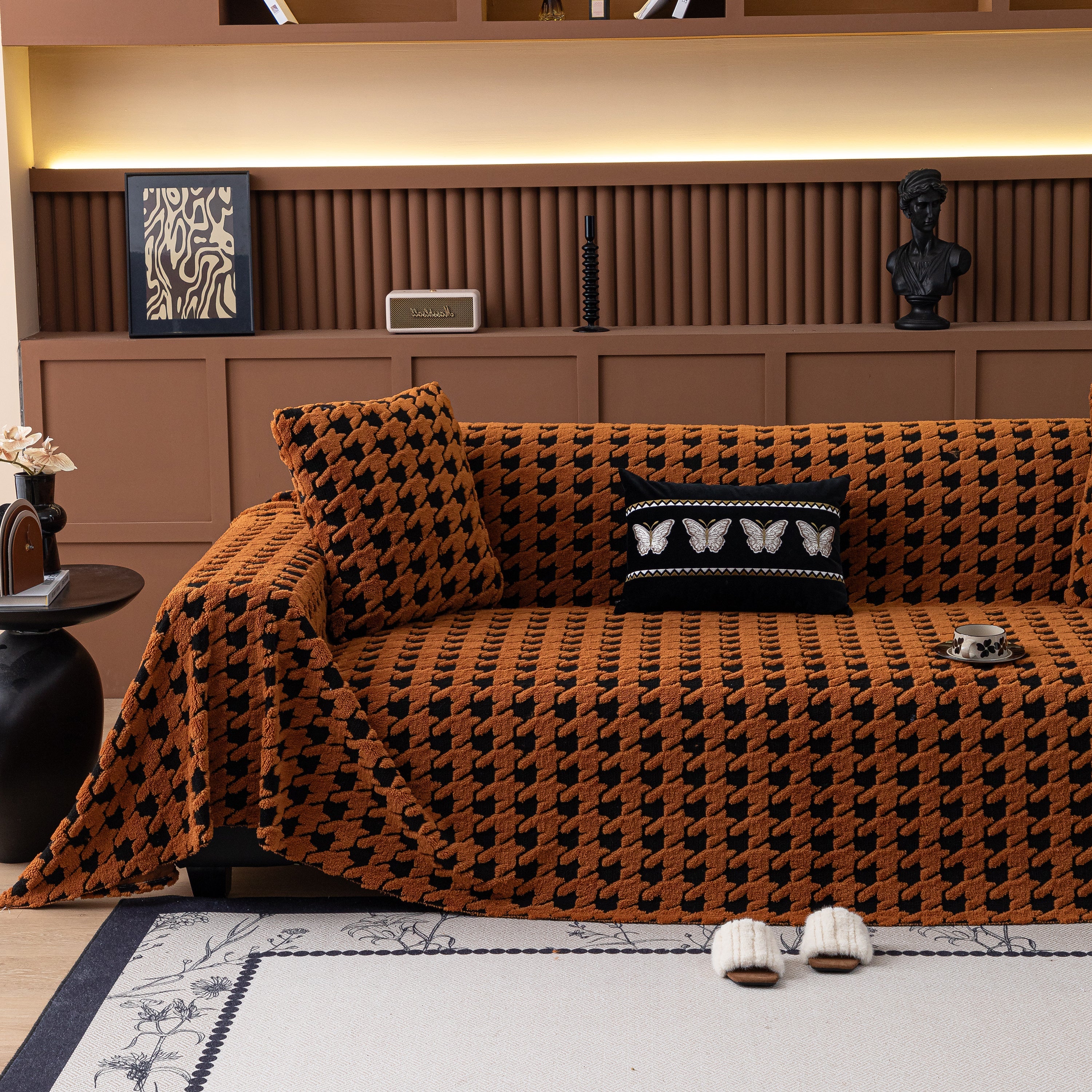 Jacquard Fleece Houndstooth Warm Cozy Couch Cover Blanket Decorative Throws For Sofas