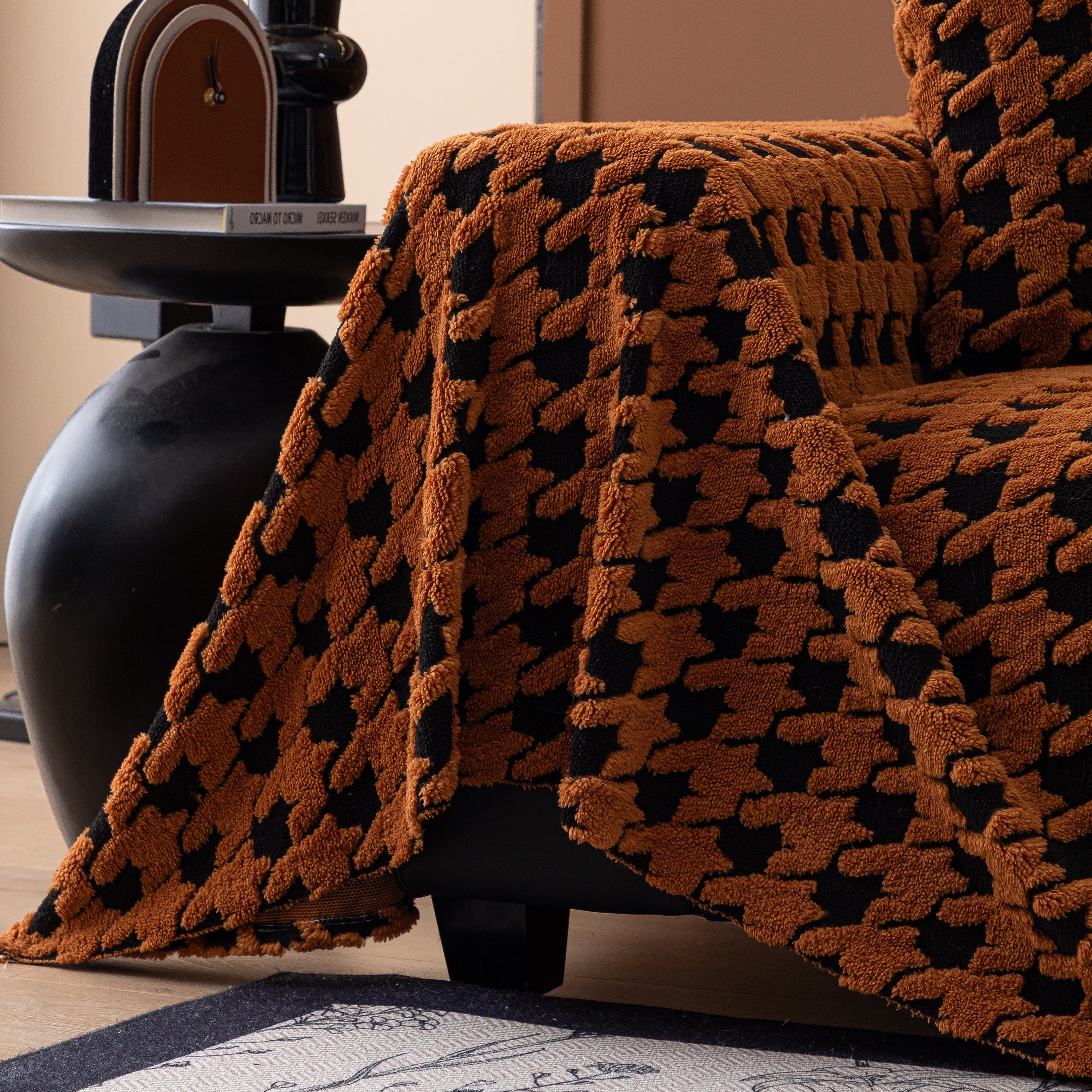 Jacquard Fleece Houndstooth Warm Cozy Couch Cover Blanket Decorative Throws For Sofas