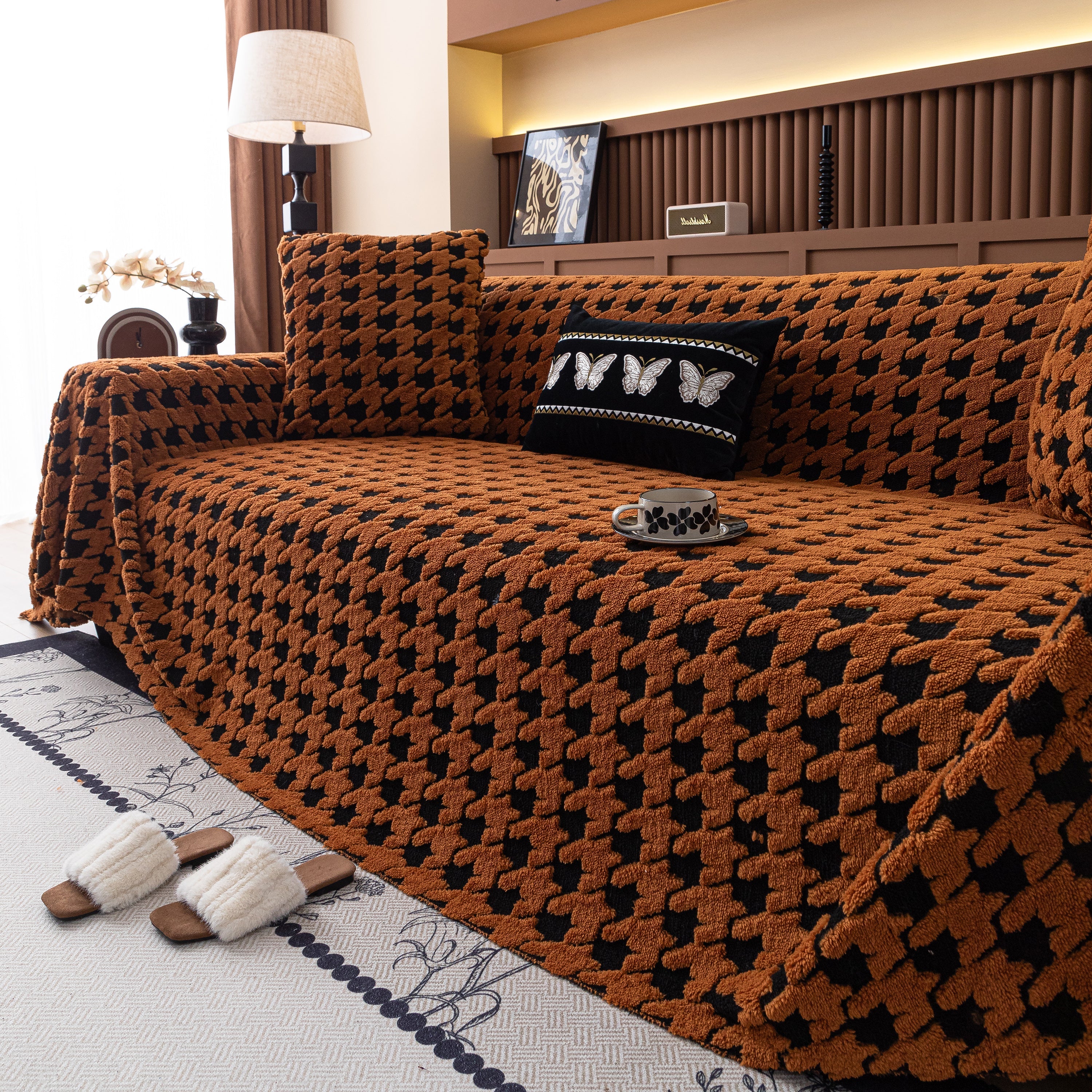 Jacquard Fleece Houndstooth Warm Cozy Couch Cover Blanket Decorative Throws For Sofas