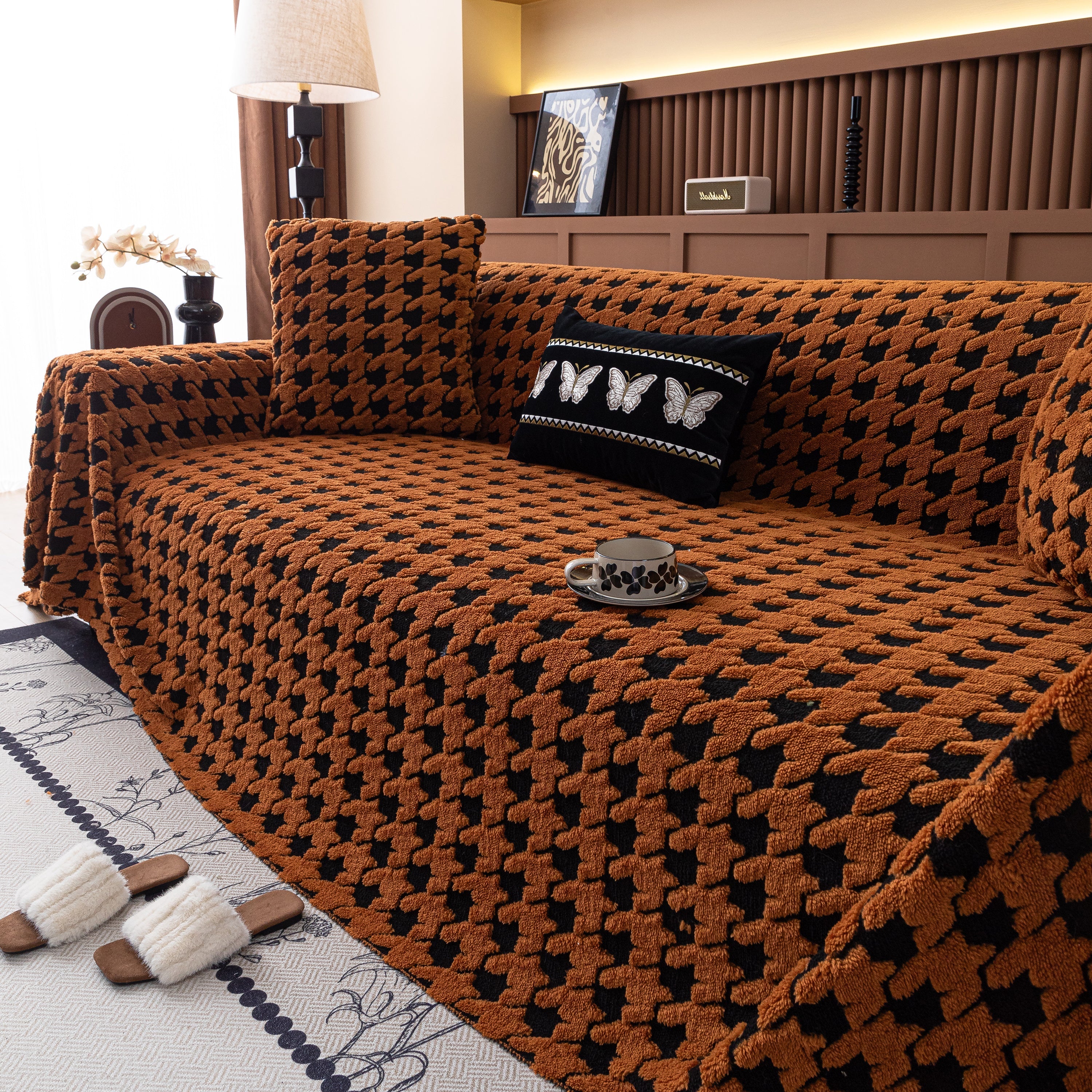 Jacquard Fleece Houndstooth Warm Cozy Couch Cover Blanket Decorative Throws For Sofas