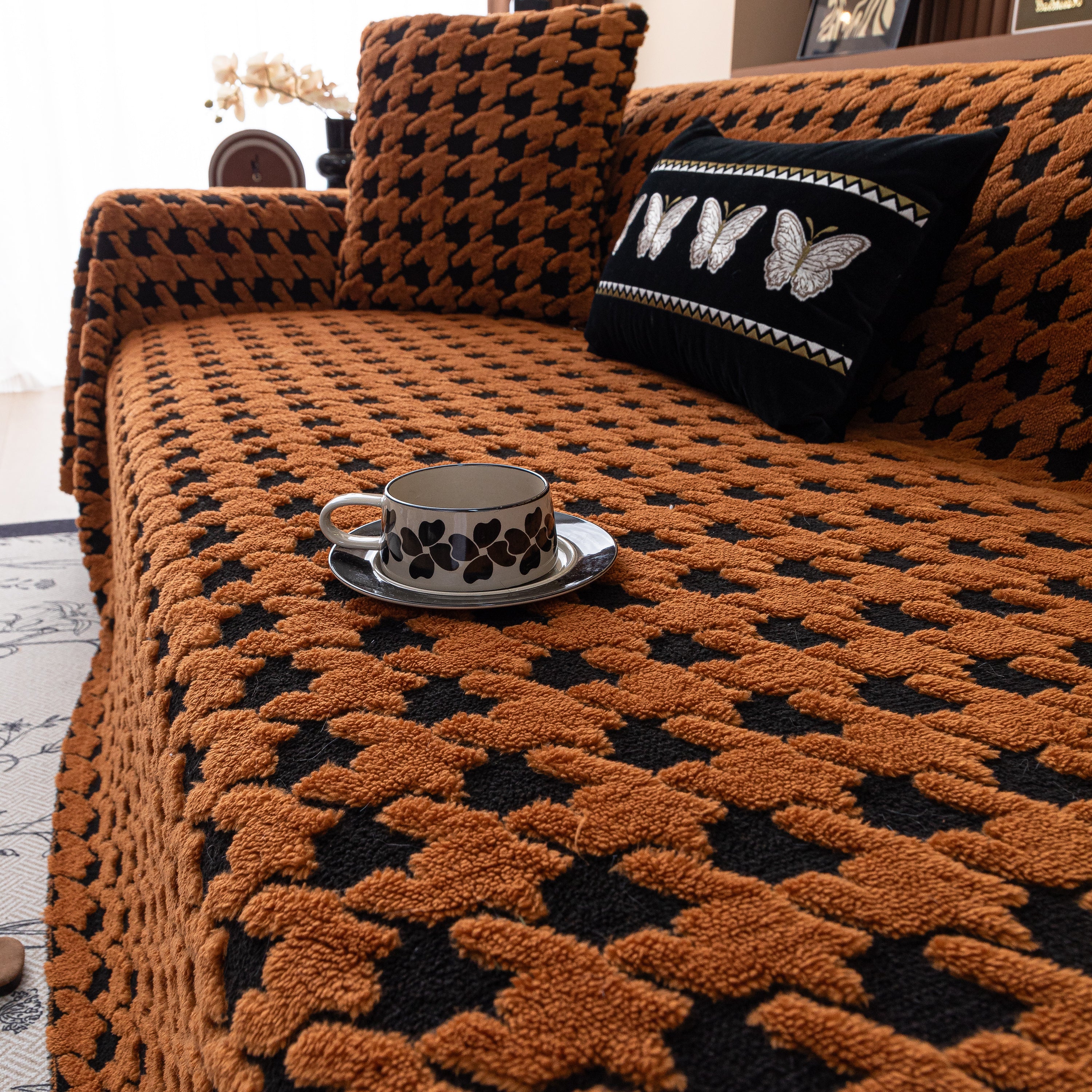 Jacquard Fleece Houndstooth Warm Cozy Couch Cover Blanket Decorative Throws For Sofas