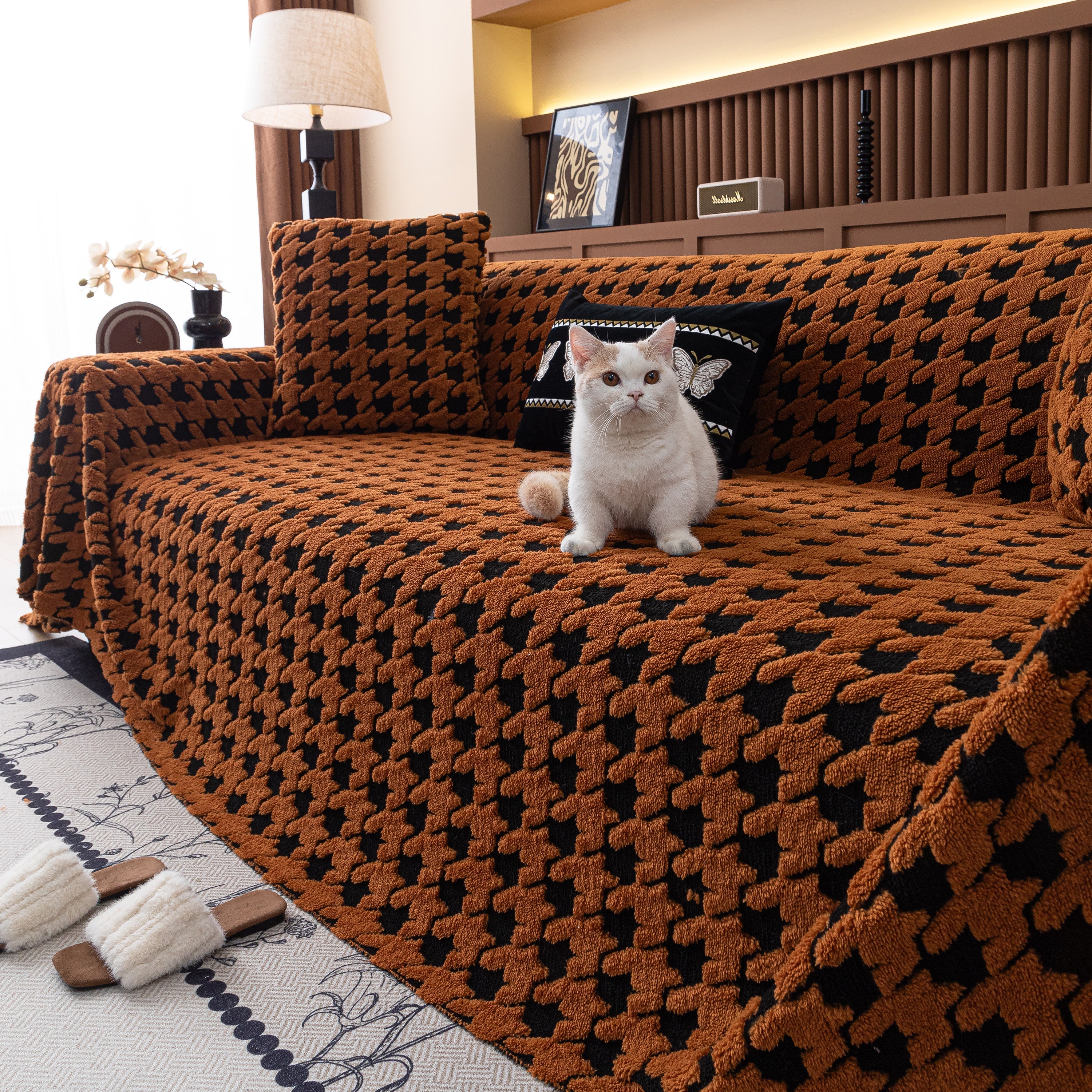 Jacquard Fleece Houndstooth Warm Cozy Couch Cover Blanket Decorative Throws For Sofas