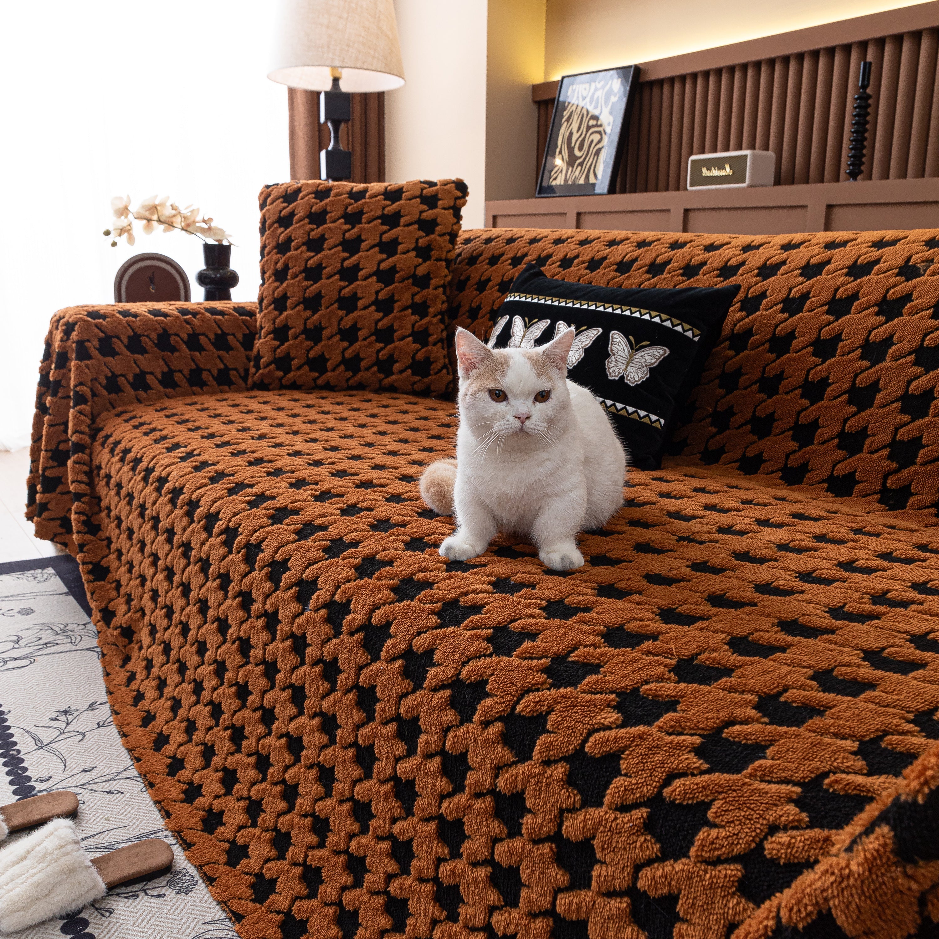 Jacquard Fleece Houndstooth Warm Cozy Couch Cover Blanket Decorative Throws For Sofas