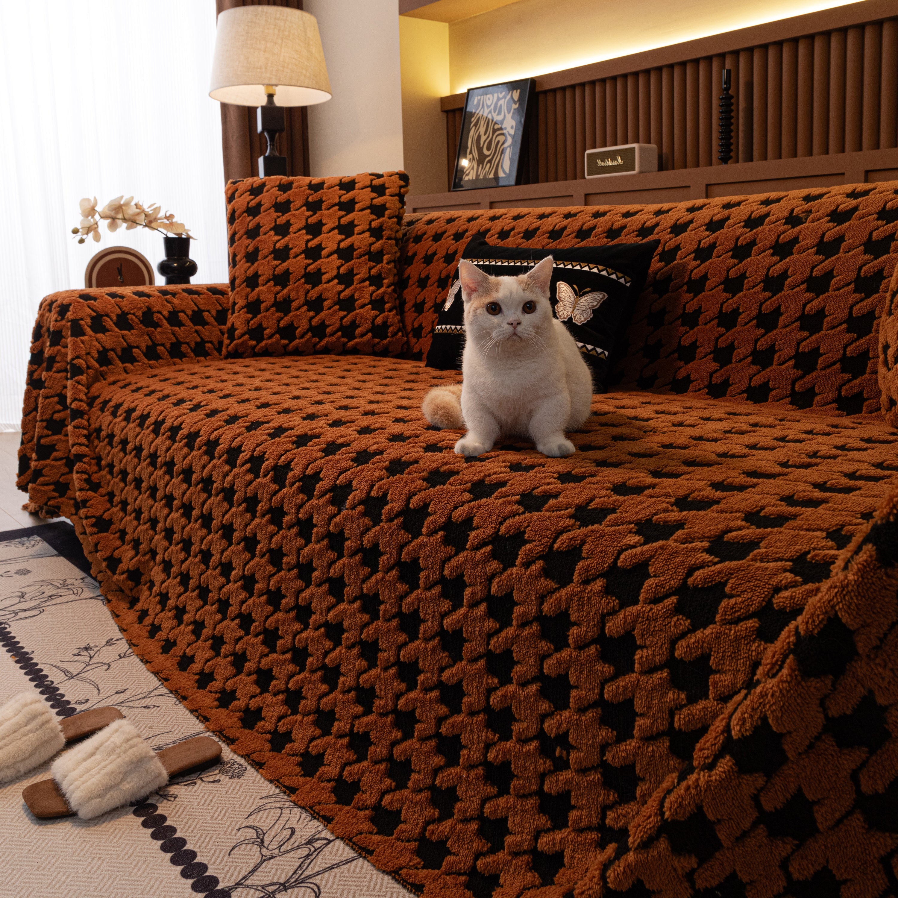 Jacquard Fleece Houndstooth Warm Cozy Couch Cover Blanket Decorative Throws For Sofas