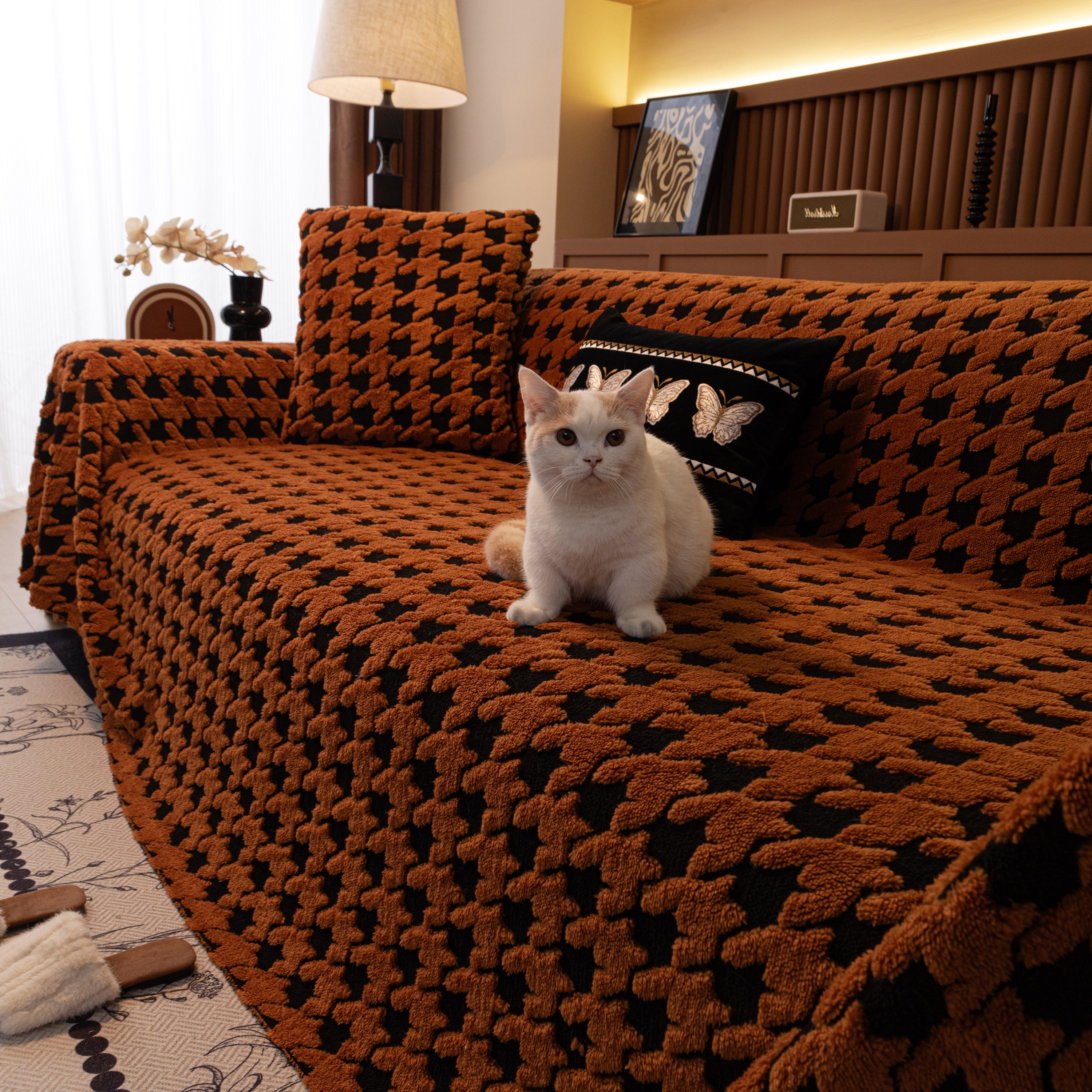 Jacquard Fleece Houndstooth Warm Cozy Couch Cover Blanket Decorative Throws For Sofas