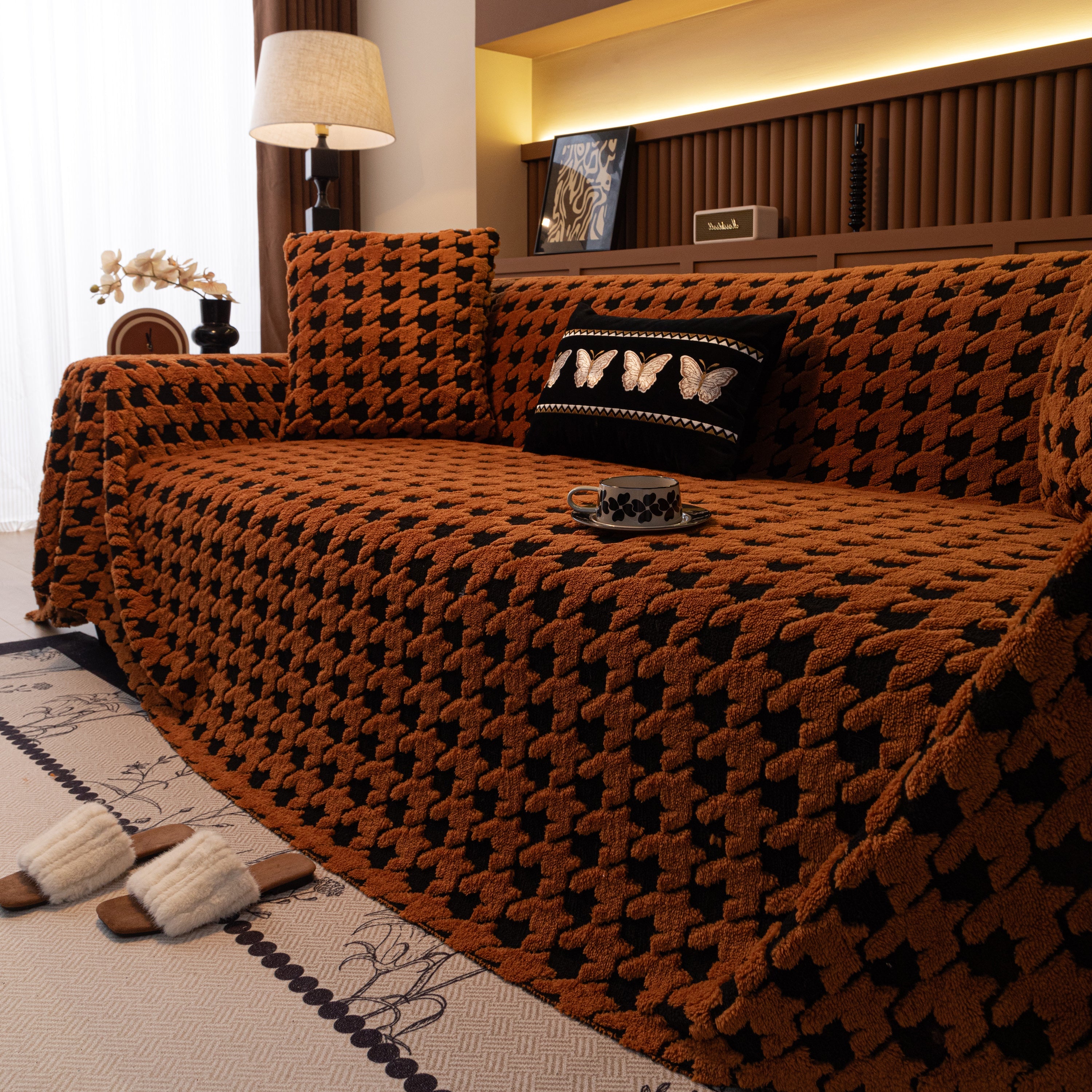 Jacquard Fleece Houndstooth Warm Cozy Couch Cover Blanket Decorative Throws For Sofas