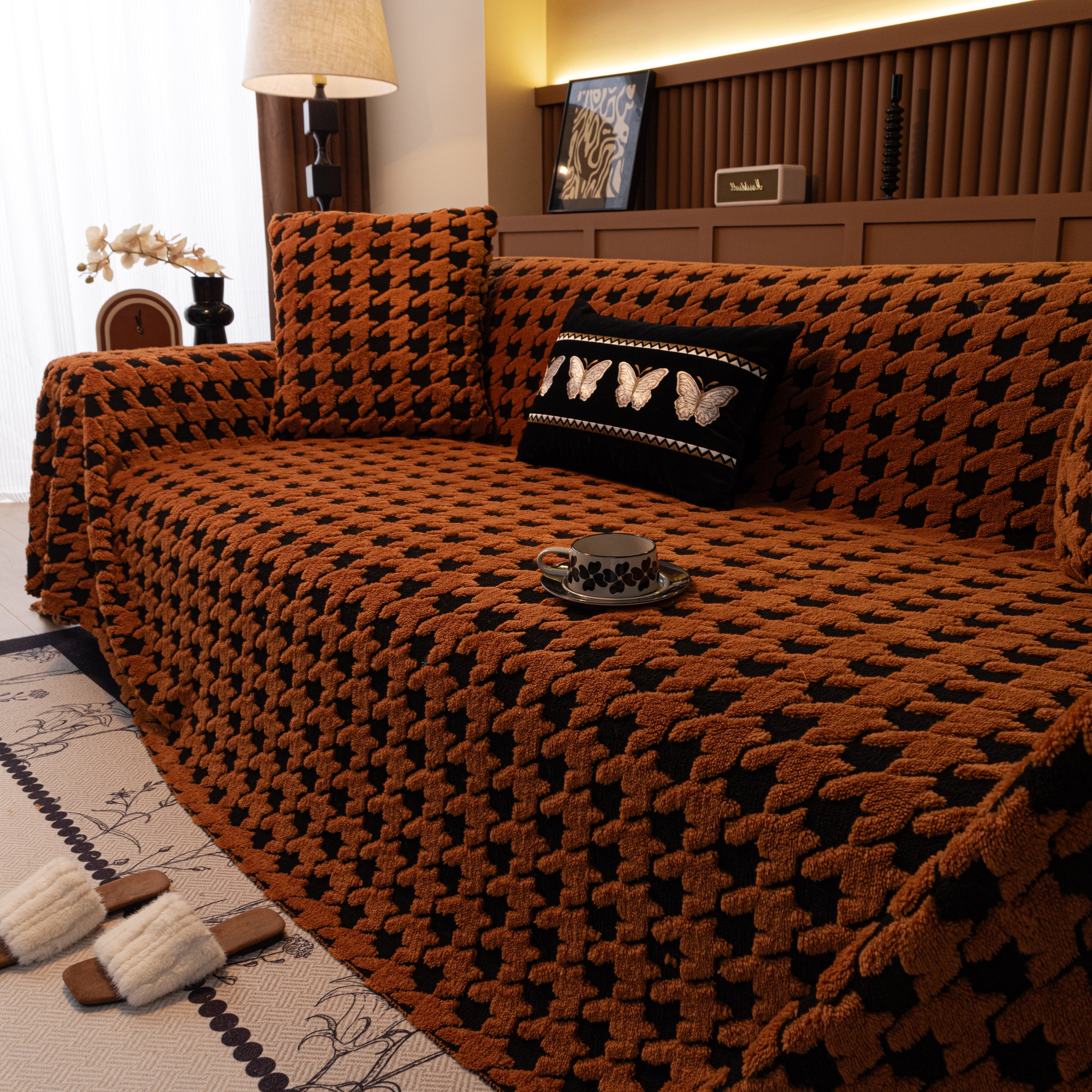 Jacquard Fleece Houndstooth Warm Cozy Couch Cover Blanket Decorative Throws For Sofas