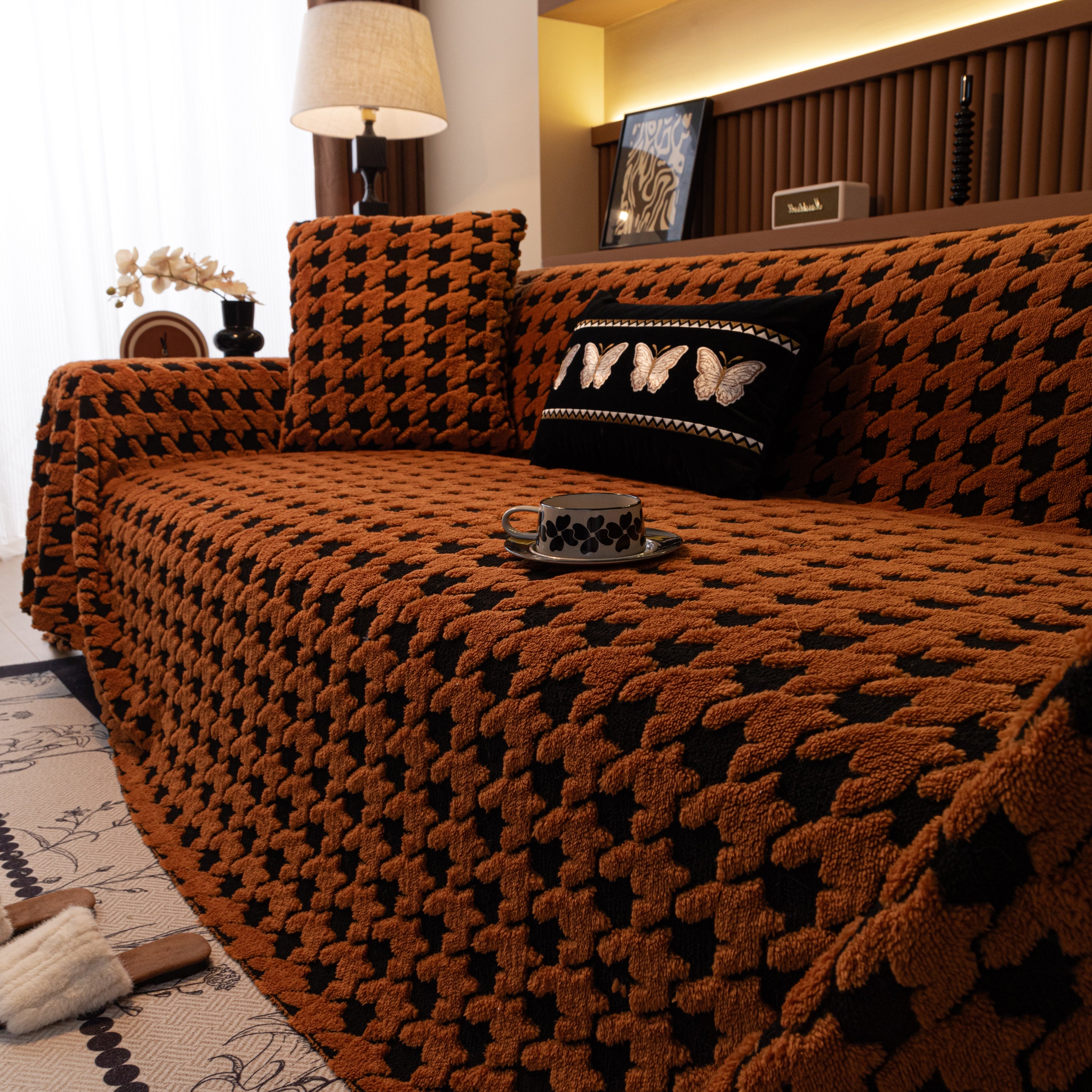 Jacquard Fleece Houndstooth Warm Cozy Couch Cover Blanket Decorative Throws For Sofas