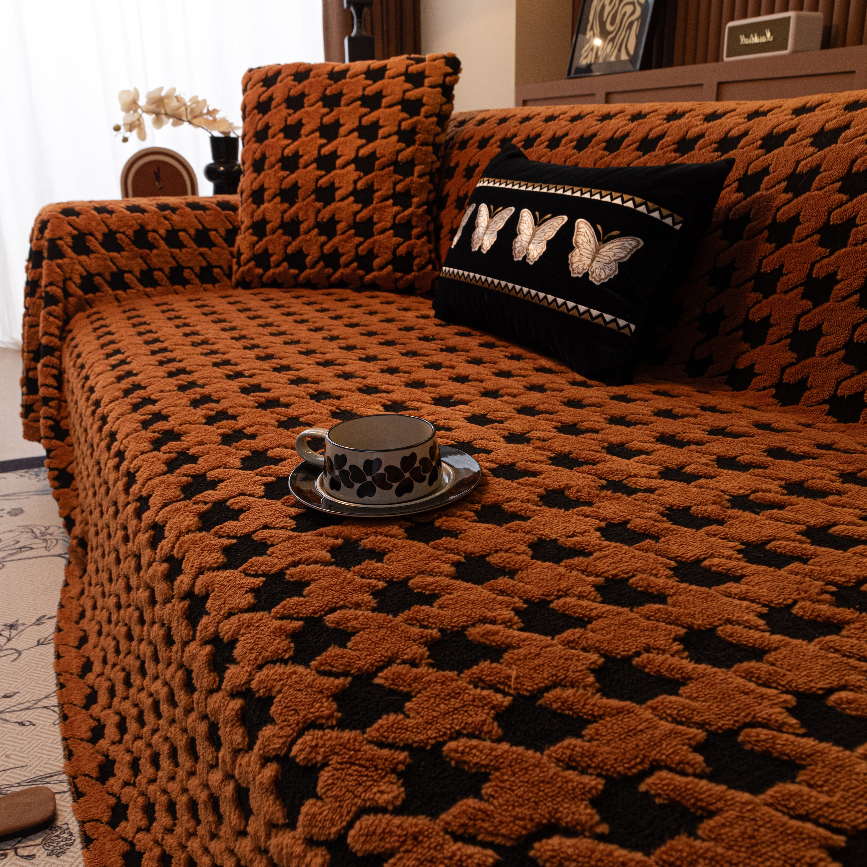 Jacquard Fleece Houndstooth Warm Cozy Couch Cover Blanket Decorative Throws For Sofas