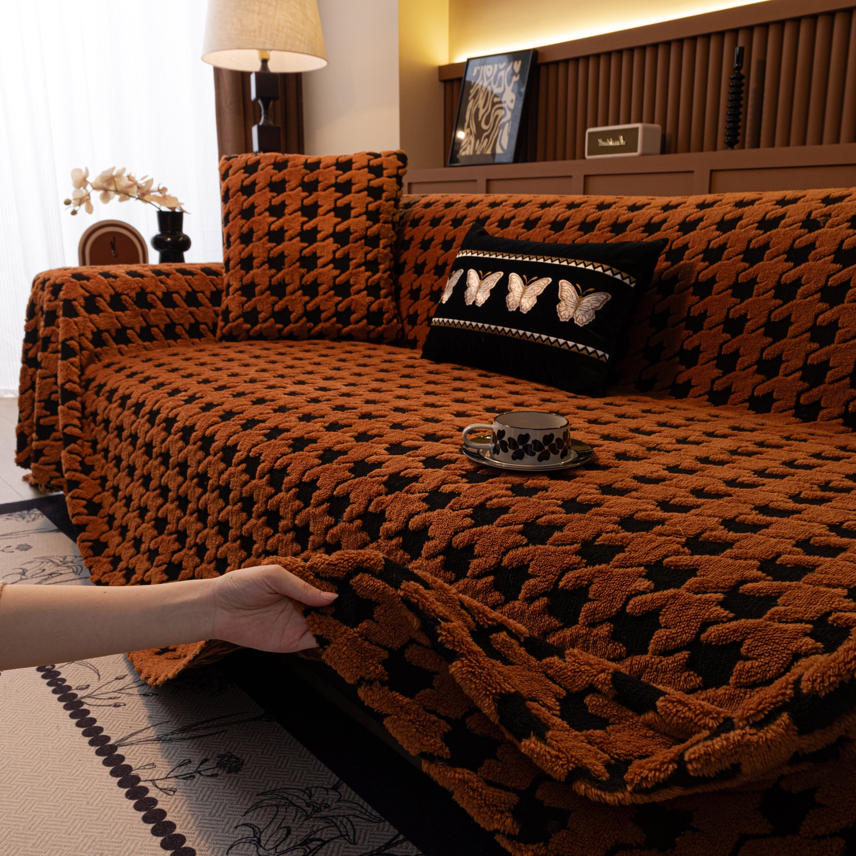 Jacquard Fleece Houndstooth Warm Cozy Couch Cover Blanket Decorative Throws For Sofas