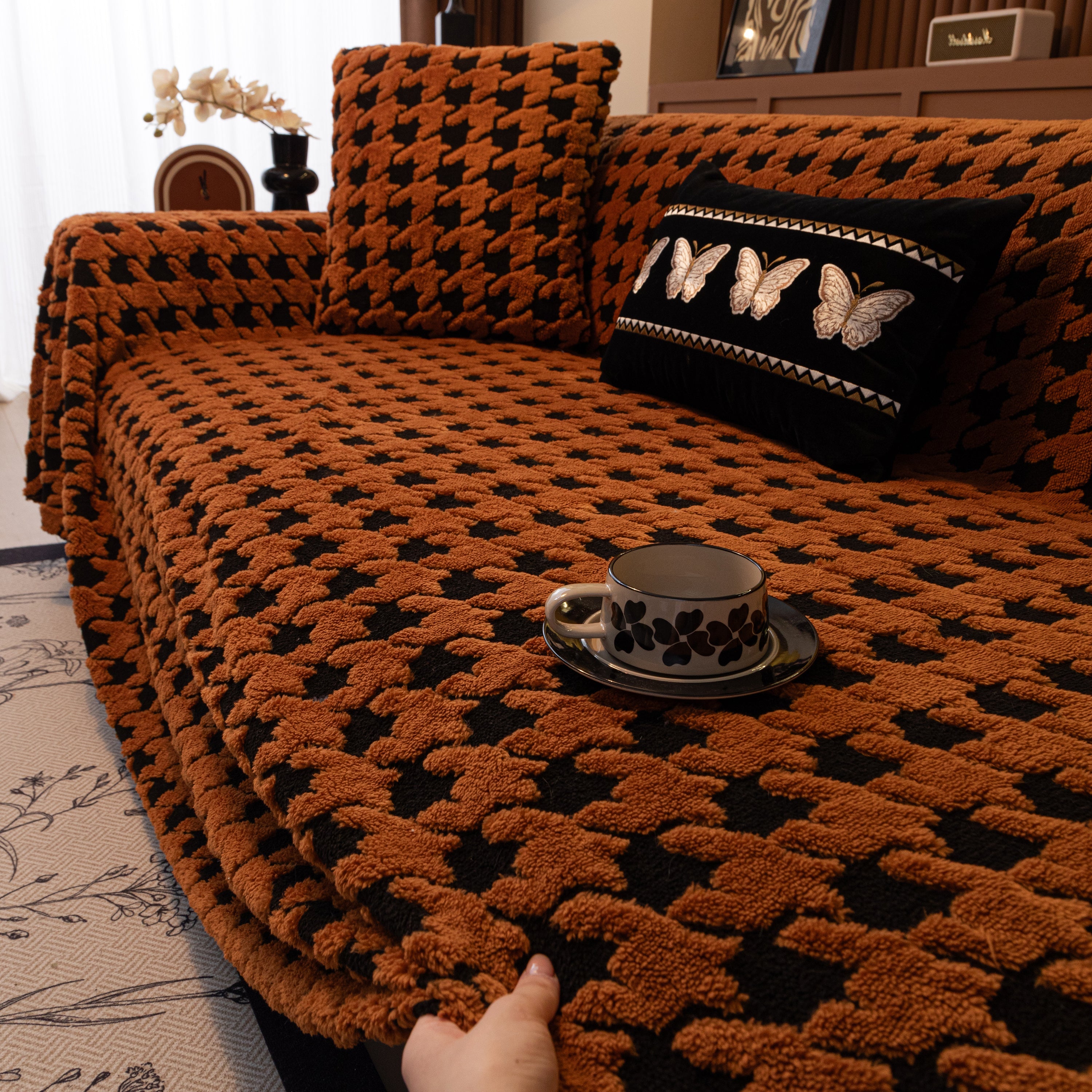 Jacquard Fleece Houndstooth Warm Cozy Couch Cover Blanket Decorative Throws For Sofas