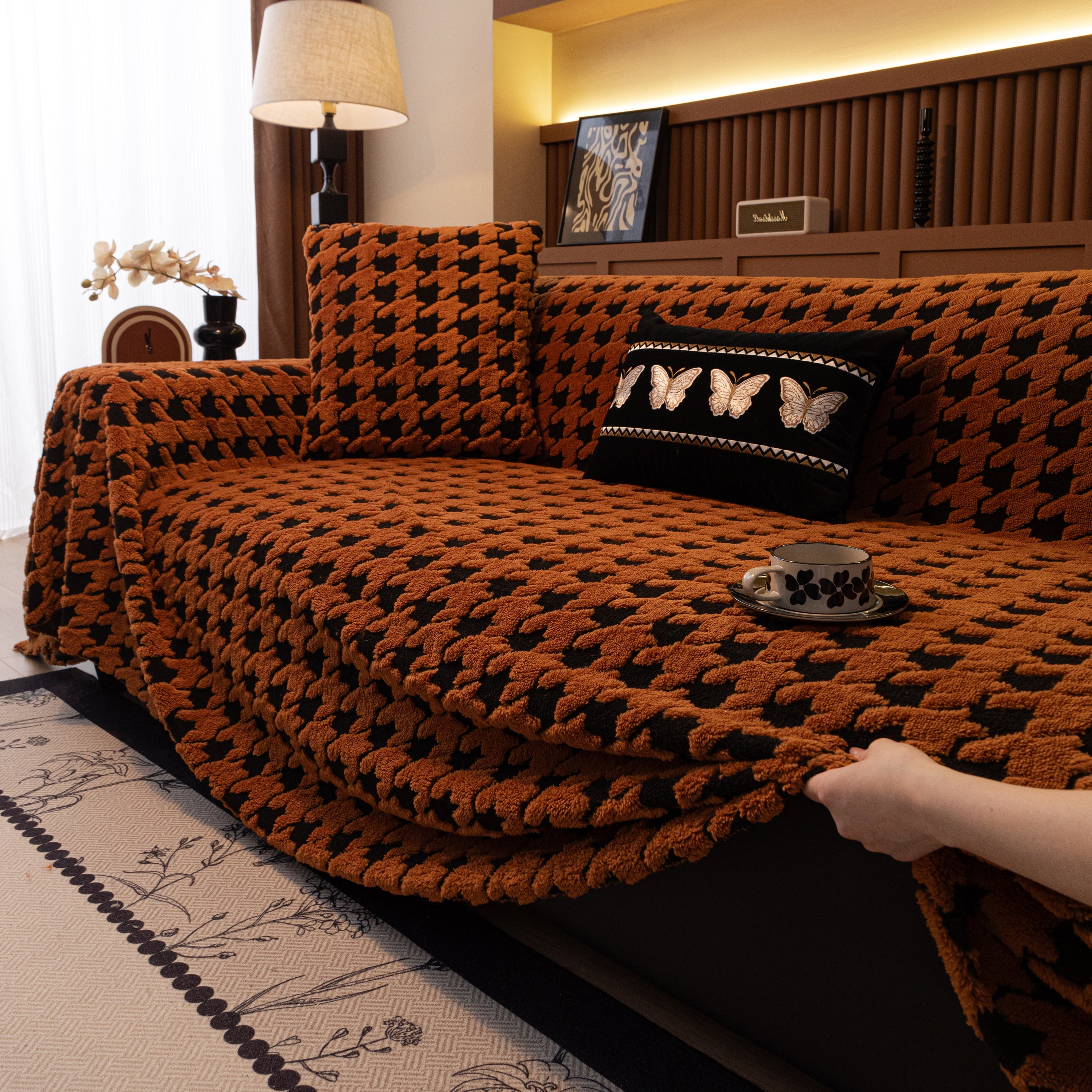 Jacquard Fleece Houndstooth Warm Cozy Couch Cover Blanket Decorative Throws For Sofas