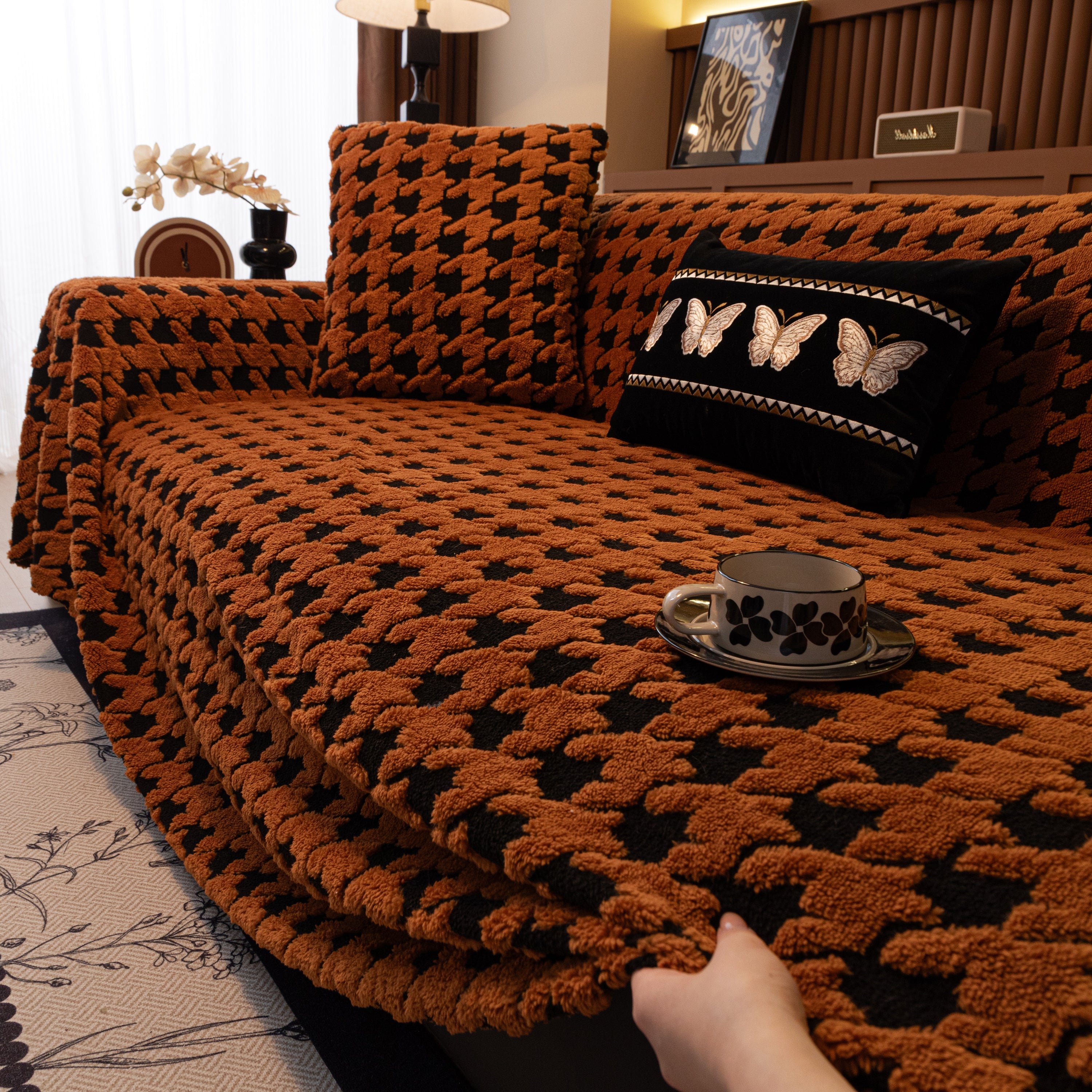 Jacquard Fleece Houndstooth Warm Cozy Couch Cover Blanket Decorative Throws For Sofas