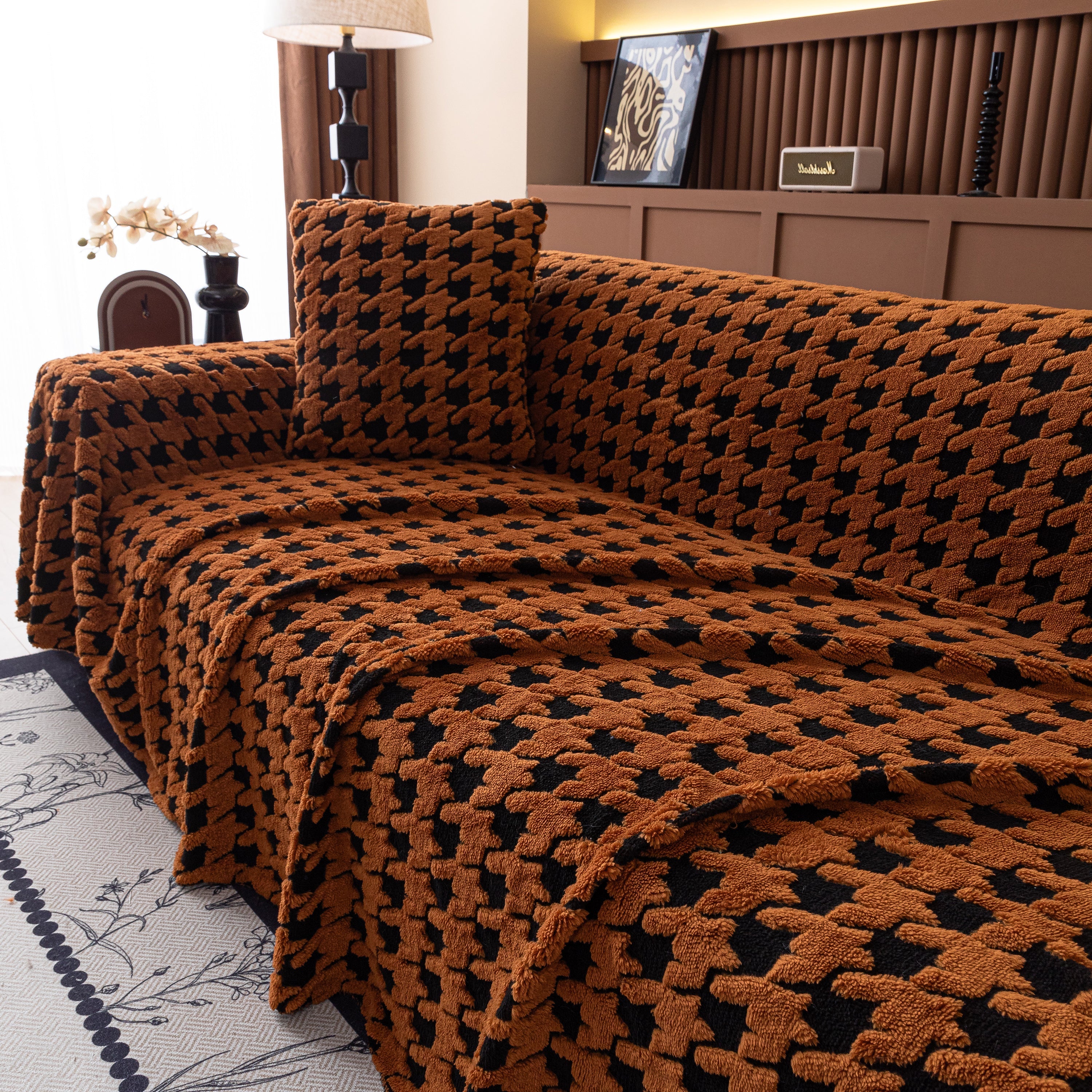 Jacquard Fleece Houndstooth Warm Cozy Couch Cover Blanket Decorative Throws For Sofas