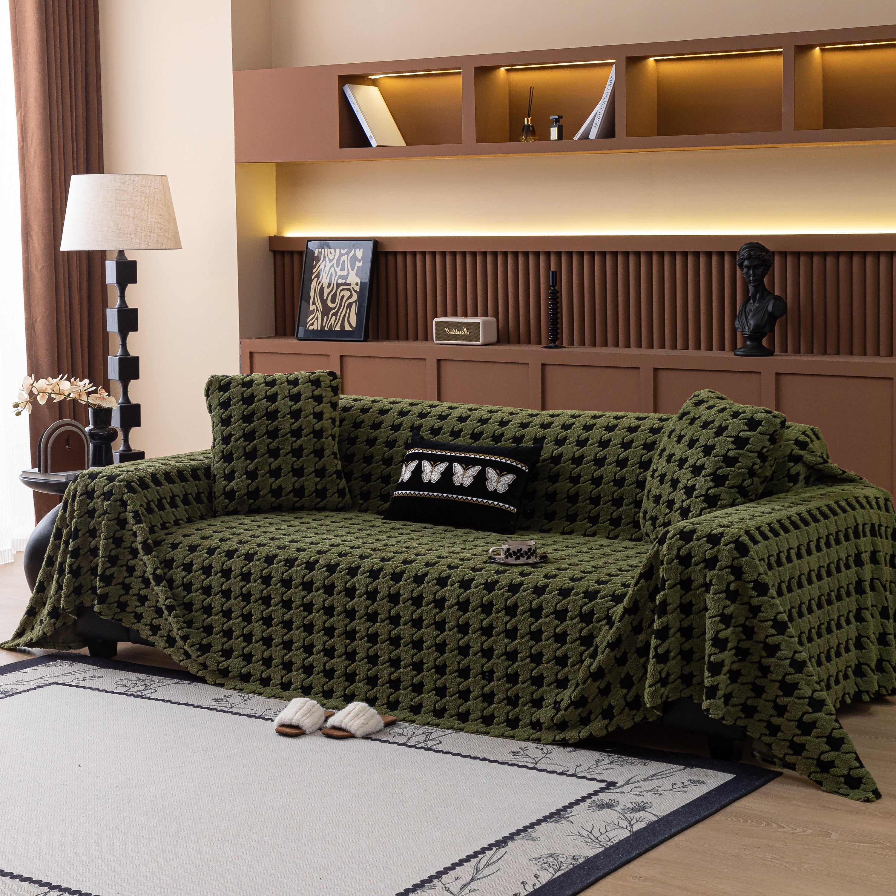 Jacquard Fleece Houndstooth Warm Cozy Couch Cover Blanket Decorative Throws For Sofas