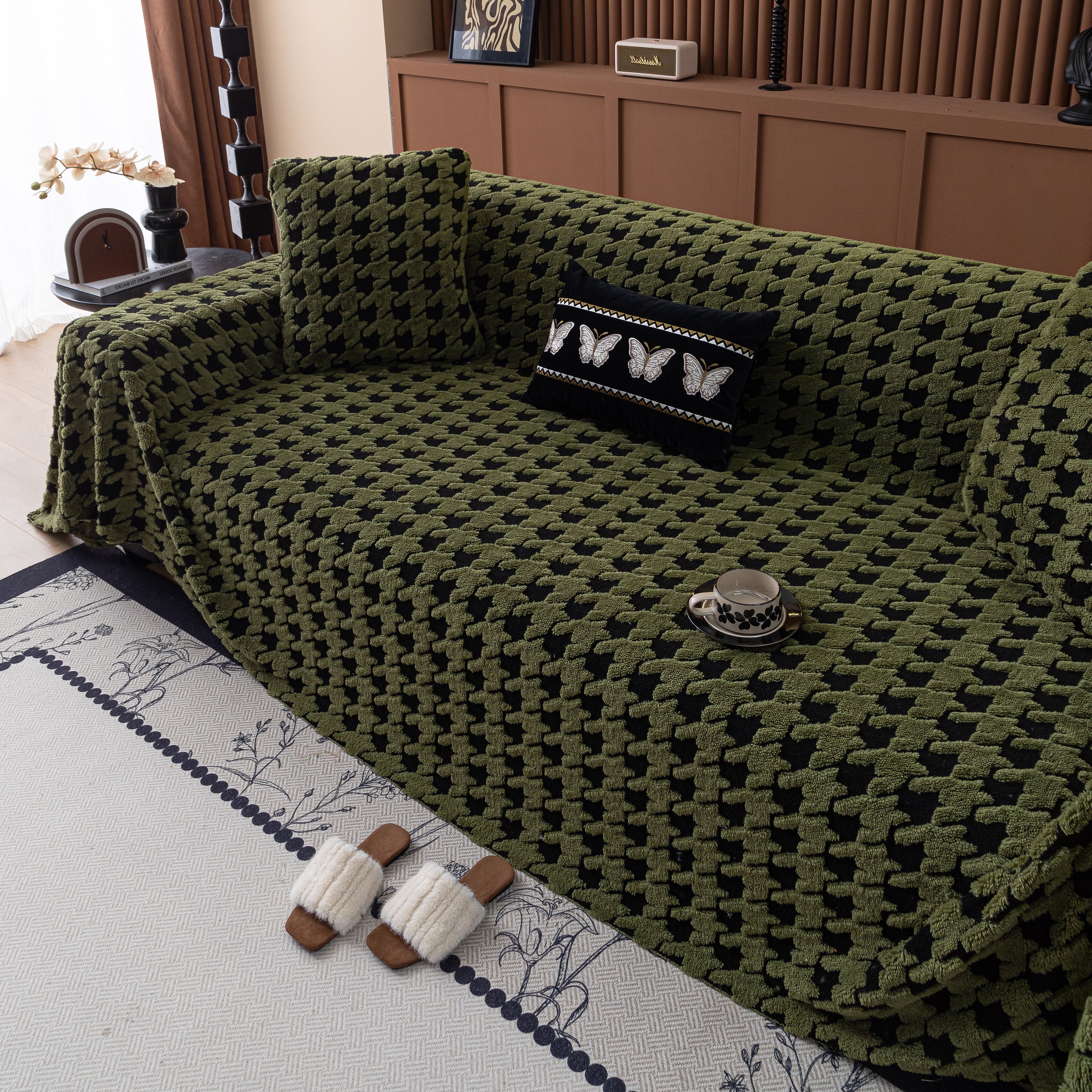 Jacquard Fleece Houndstooth Warm Cozy Couch Cover Blanket Decorative Throws For Sofas