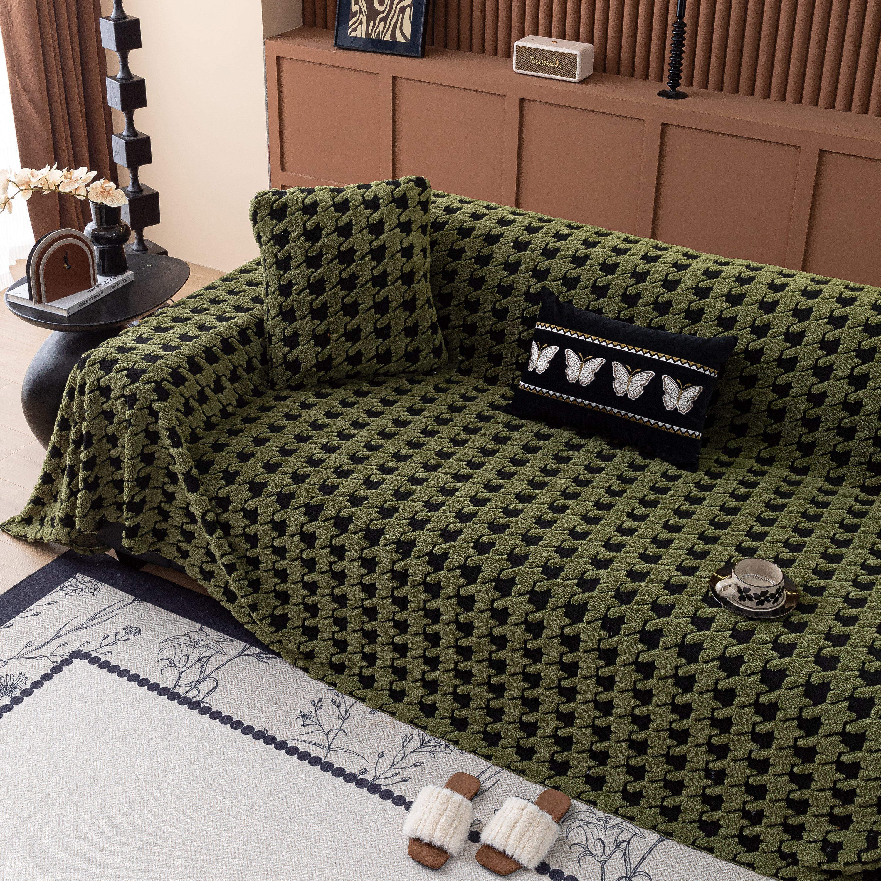 Jacquard Fleece Houndstooth Warm Cozy Couch Cover Blanket Decorative Throws For Sofas